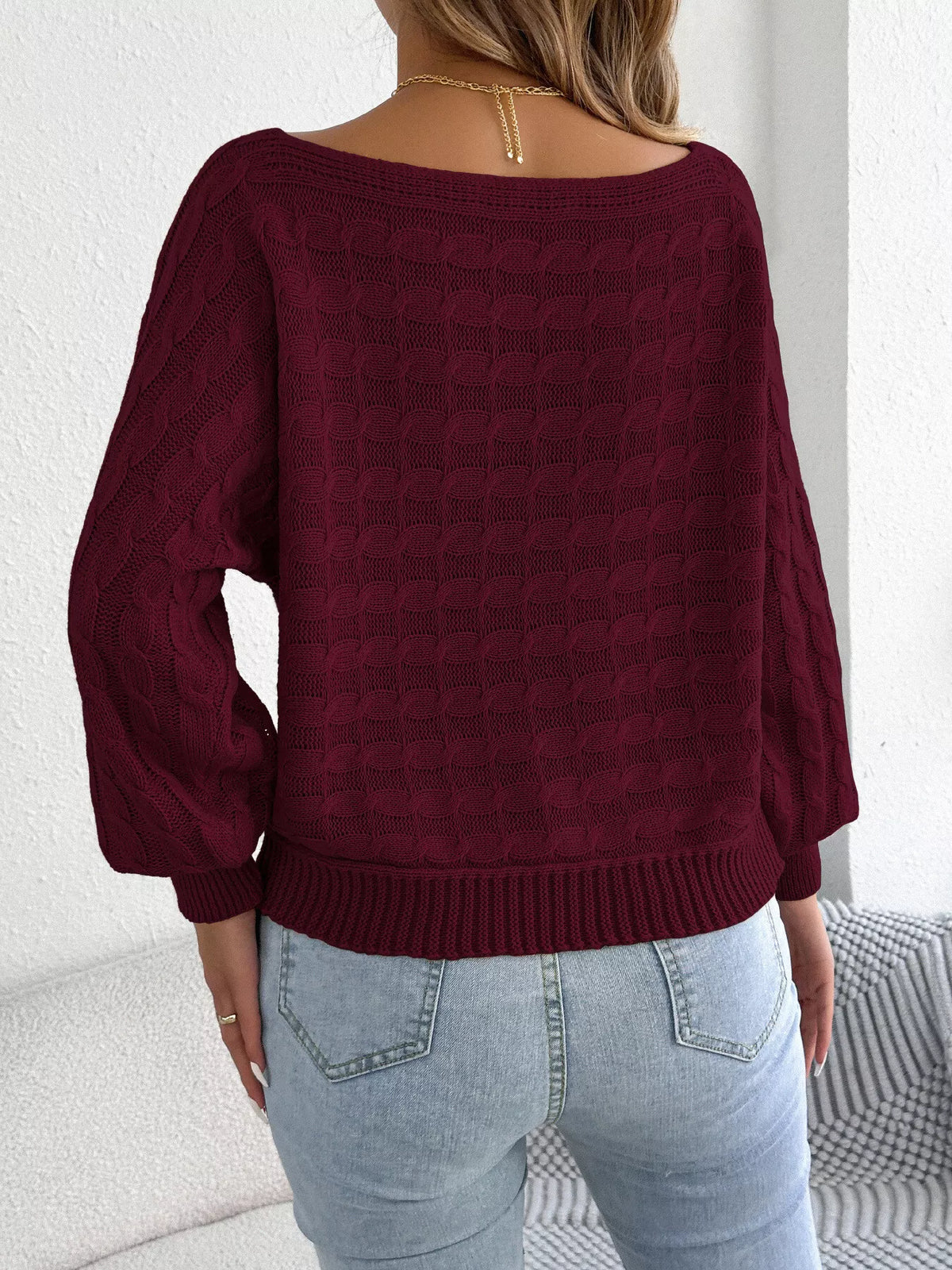 Cable Knit Boat Neck Sweater