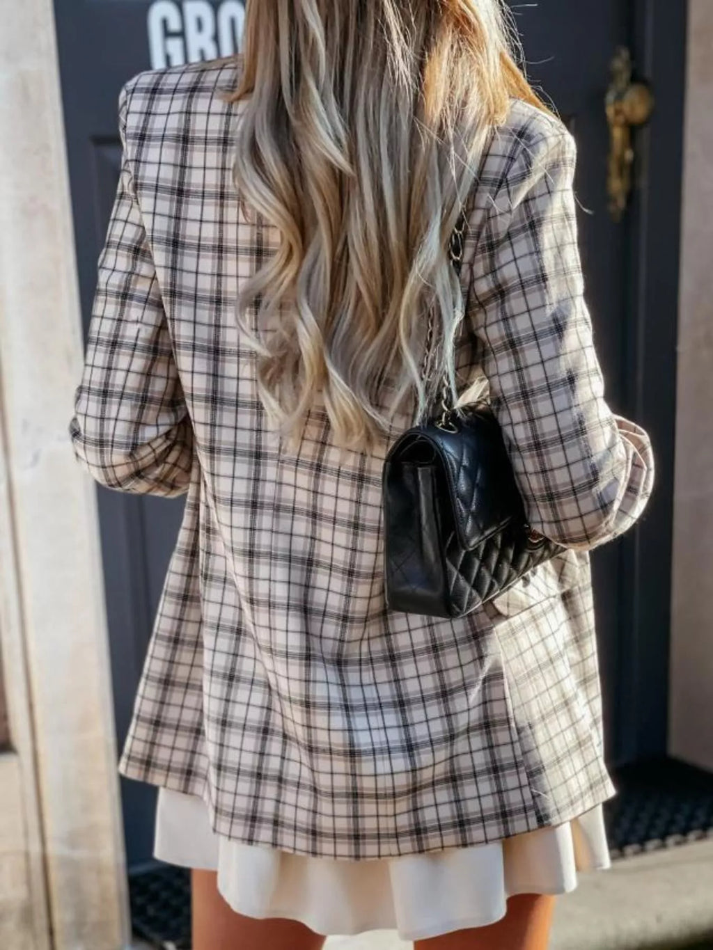 Houndstooth Double-Breasted Blazer - Lilixa.store