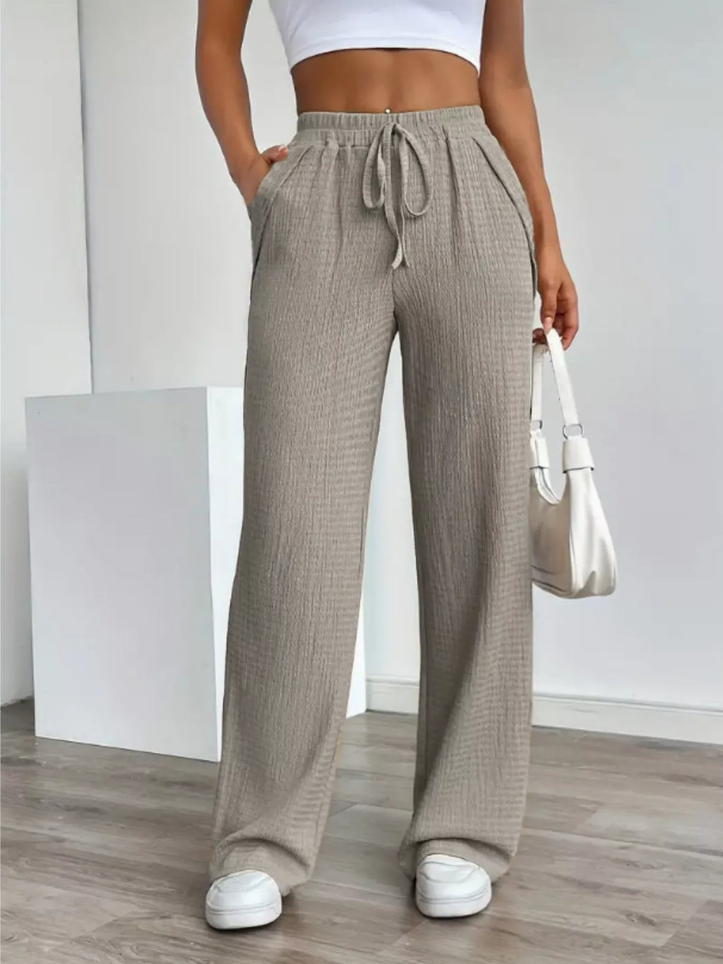 Texture Wide Leg Pants - Lilixa.store