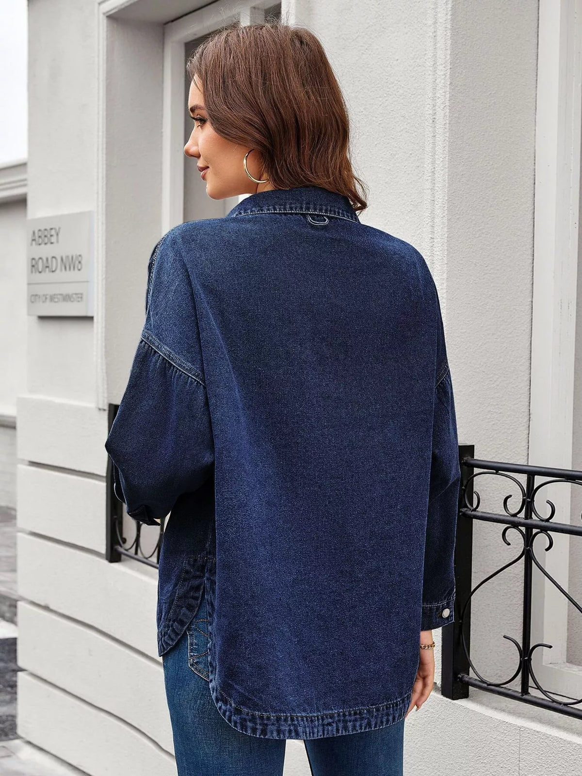 Vintage Wash Button-Down Denim Jacket, view 16