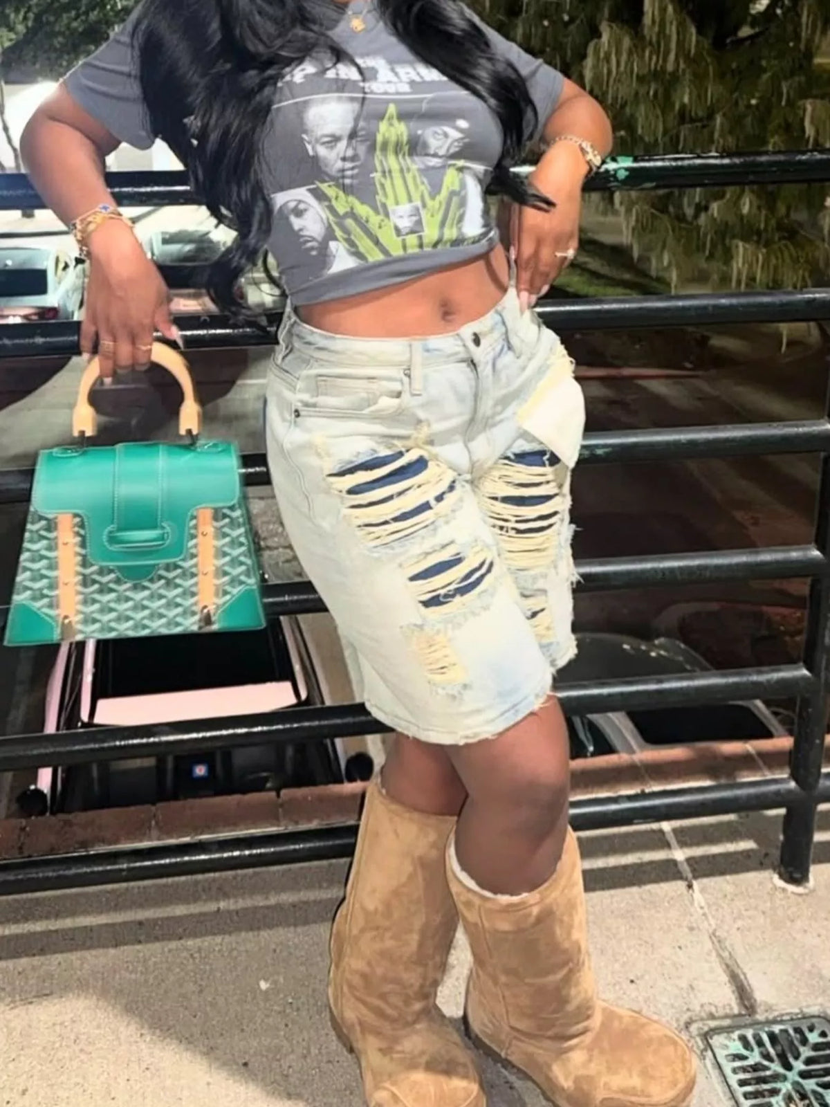 Distressed Denim Bermuda Shorts - Lilixa.store