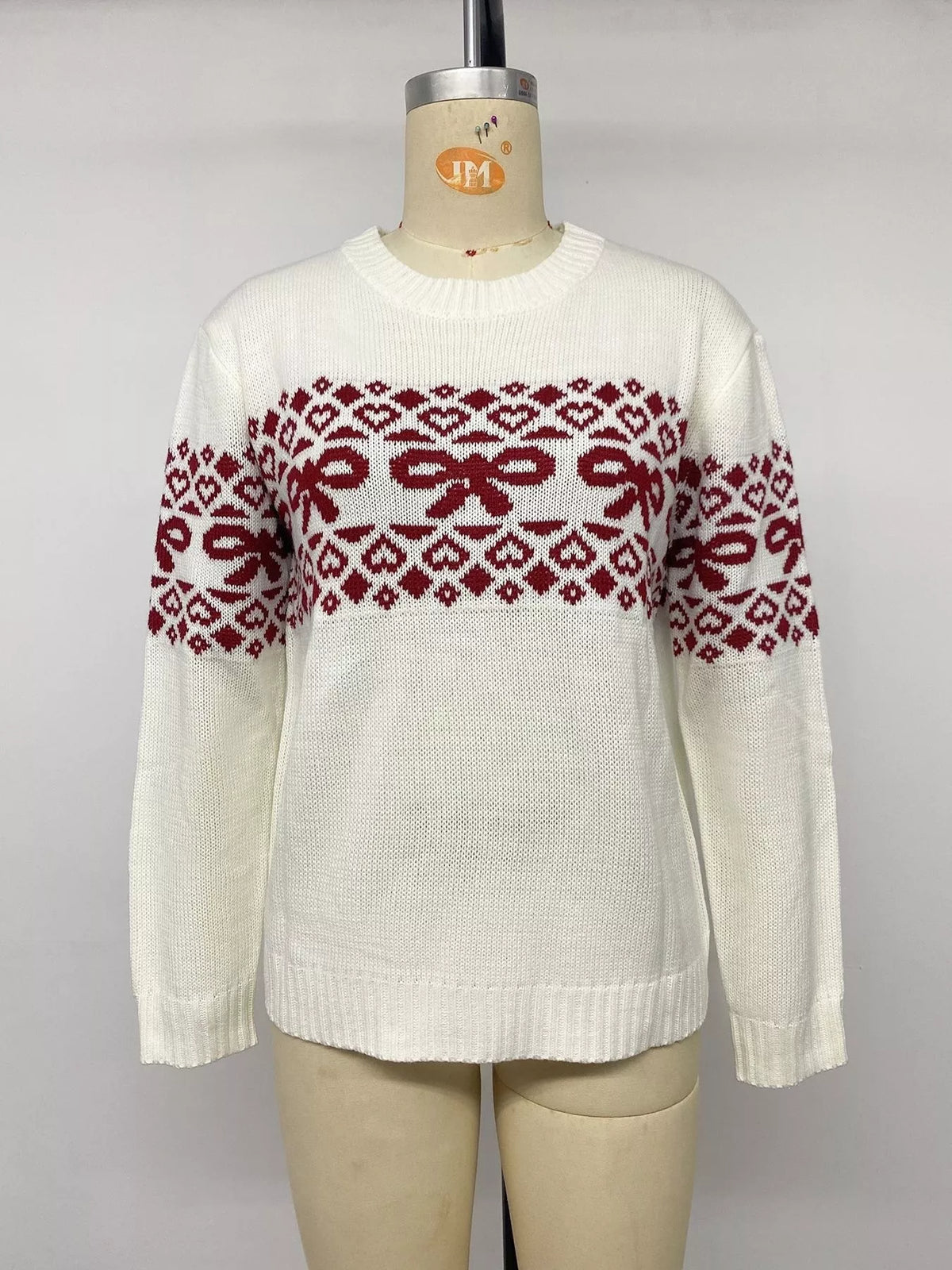 Bow Pattern Long Sleeve Christmas Sweater