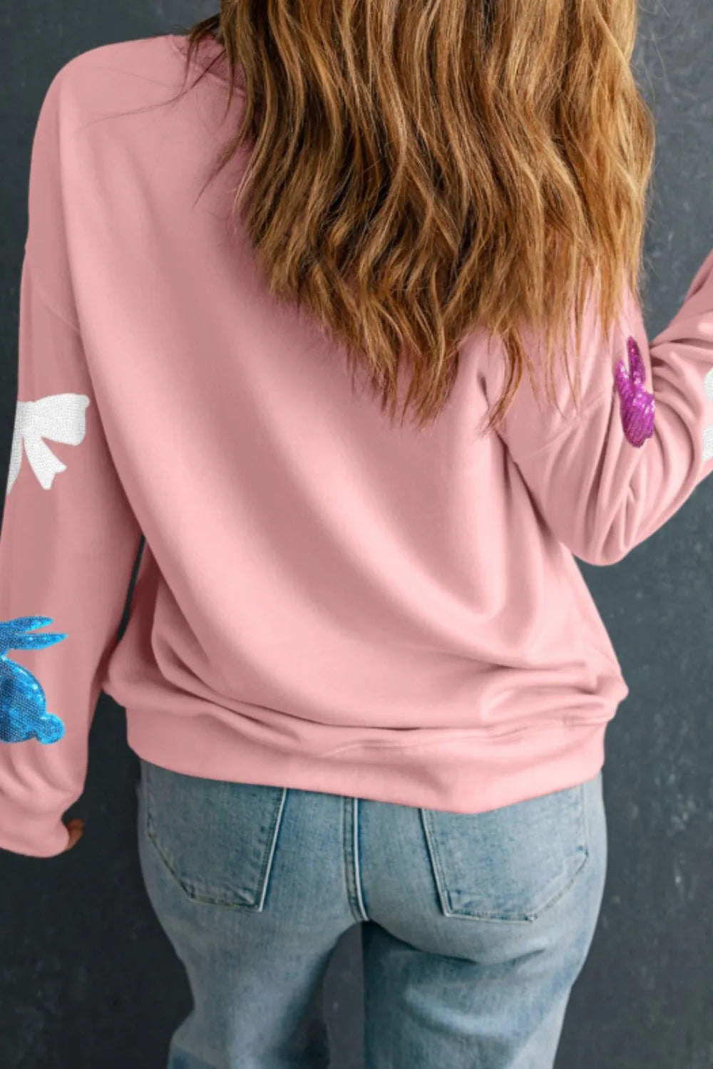Easter Bunny Bow Knot Sequined Sweatshirt - Lilixa.store