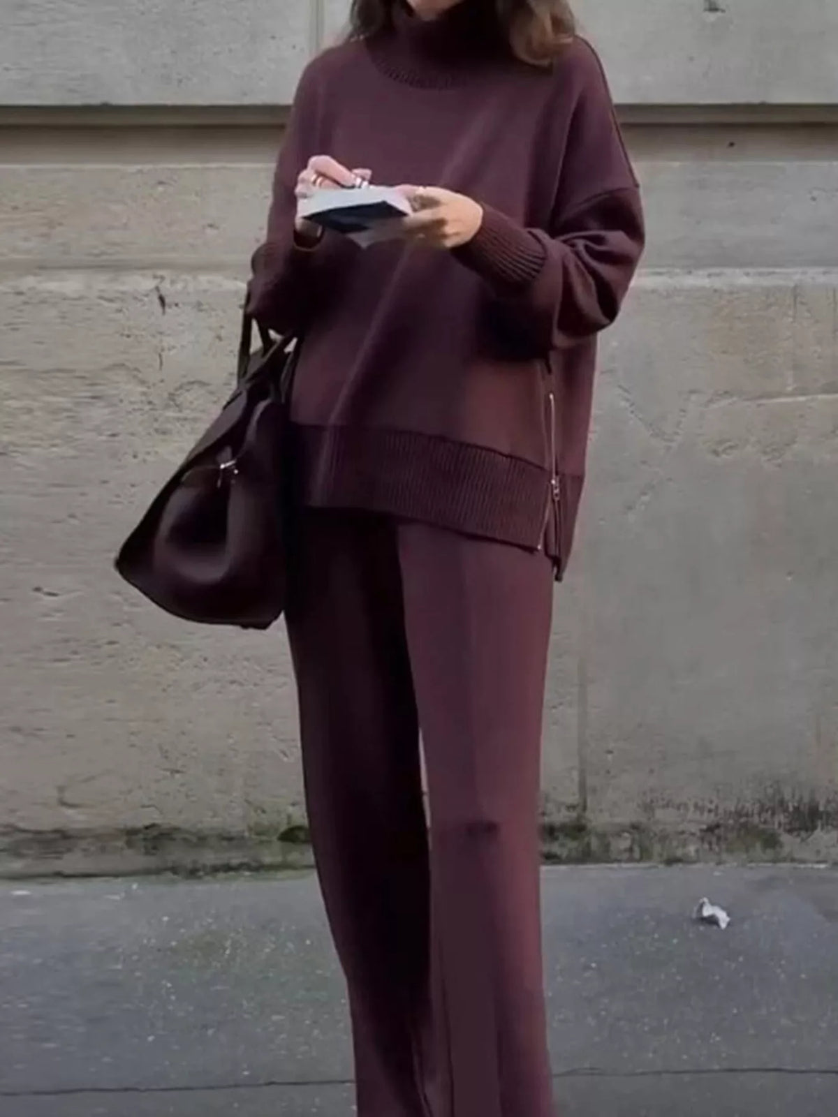 Dropped Shoulder Sweatshirt and Wide-Leg Pants Set