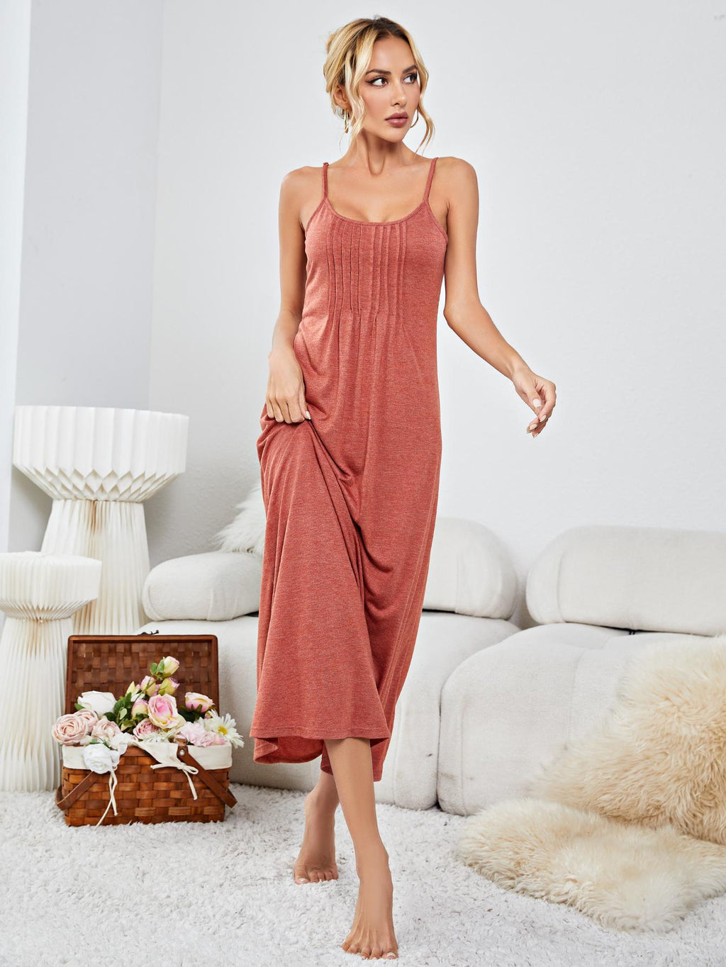 Scoop Neck Spaghetti Strap Night Dress - Lilixa.store