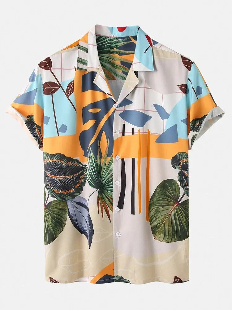 Men's Full Size Printed Short Sleeve Shirt and Shorts Set Plus Size in Flower, view 2