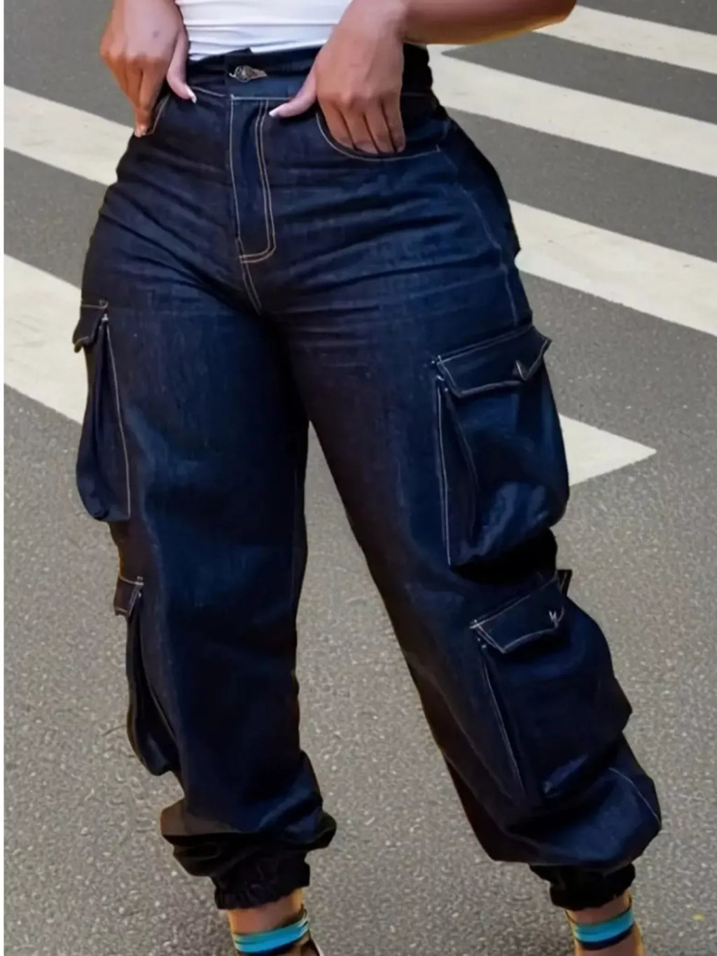 Plus Size High-Waisted Cargo Jeans - Lilixa.store