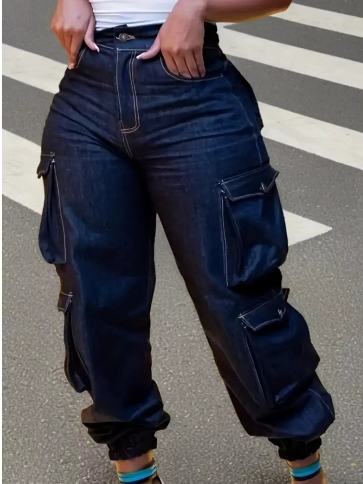 Plus Size High-Waisted Cargo Jeans - Lilixa.store