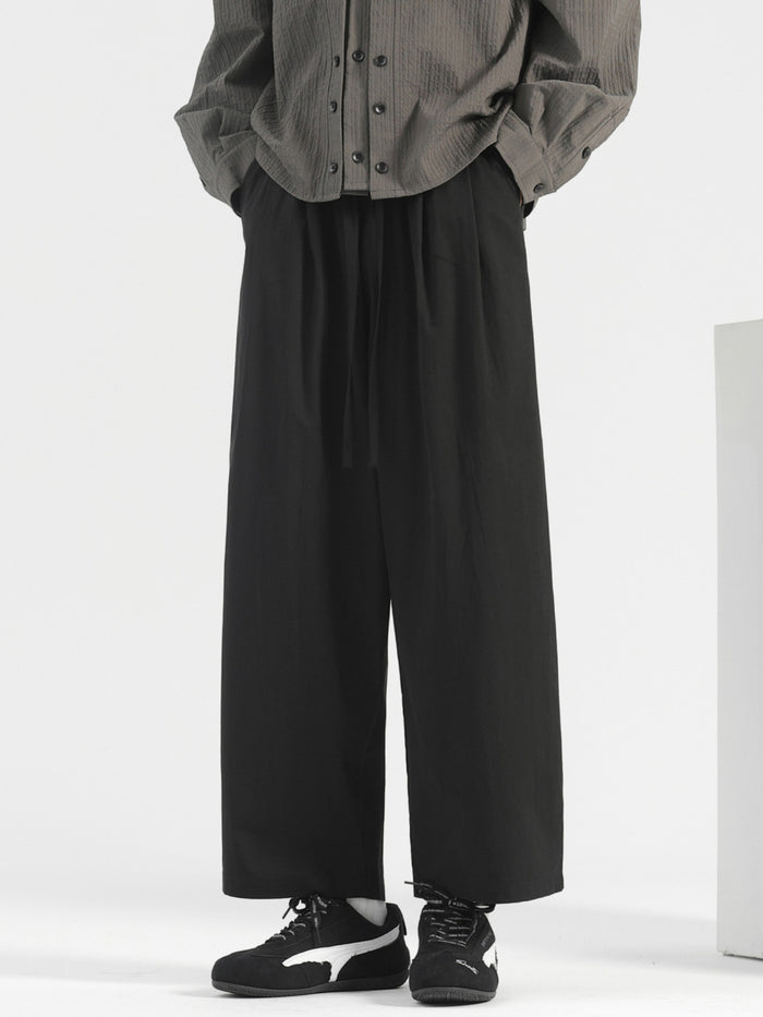 Men's Plus Size Wide Leg Drawstring Casual Pants in Black