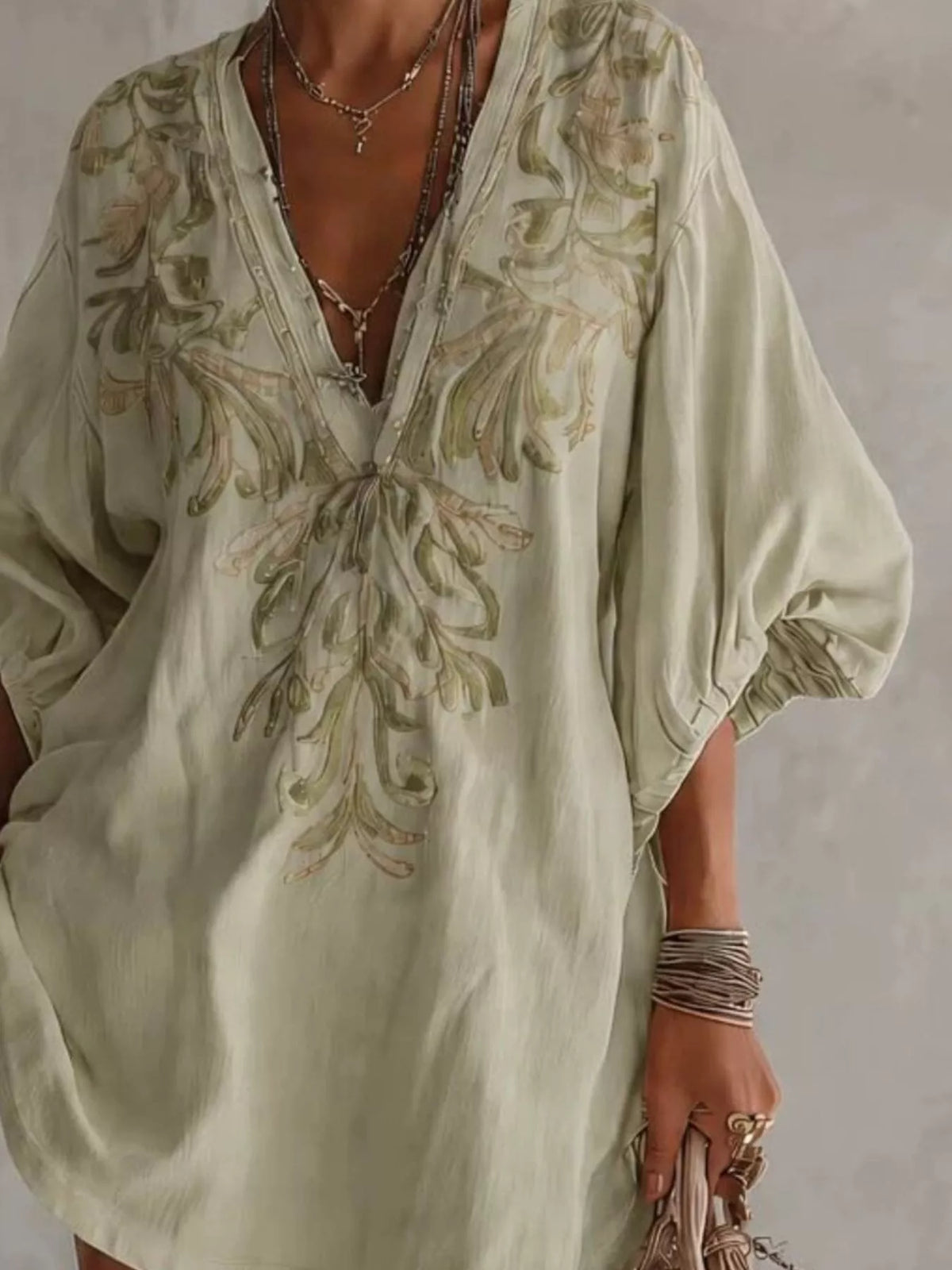 Full Size Embroidered V-Neck Mini Dress Plus Size - Lilixa.store