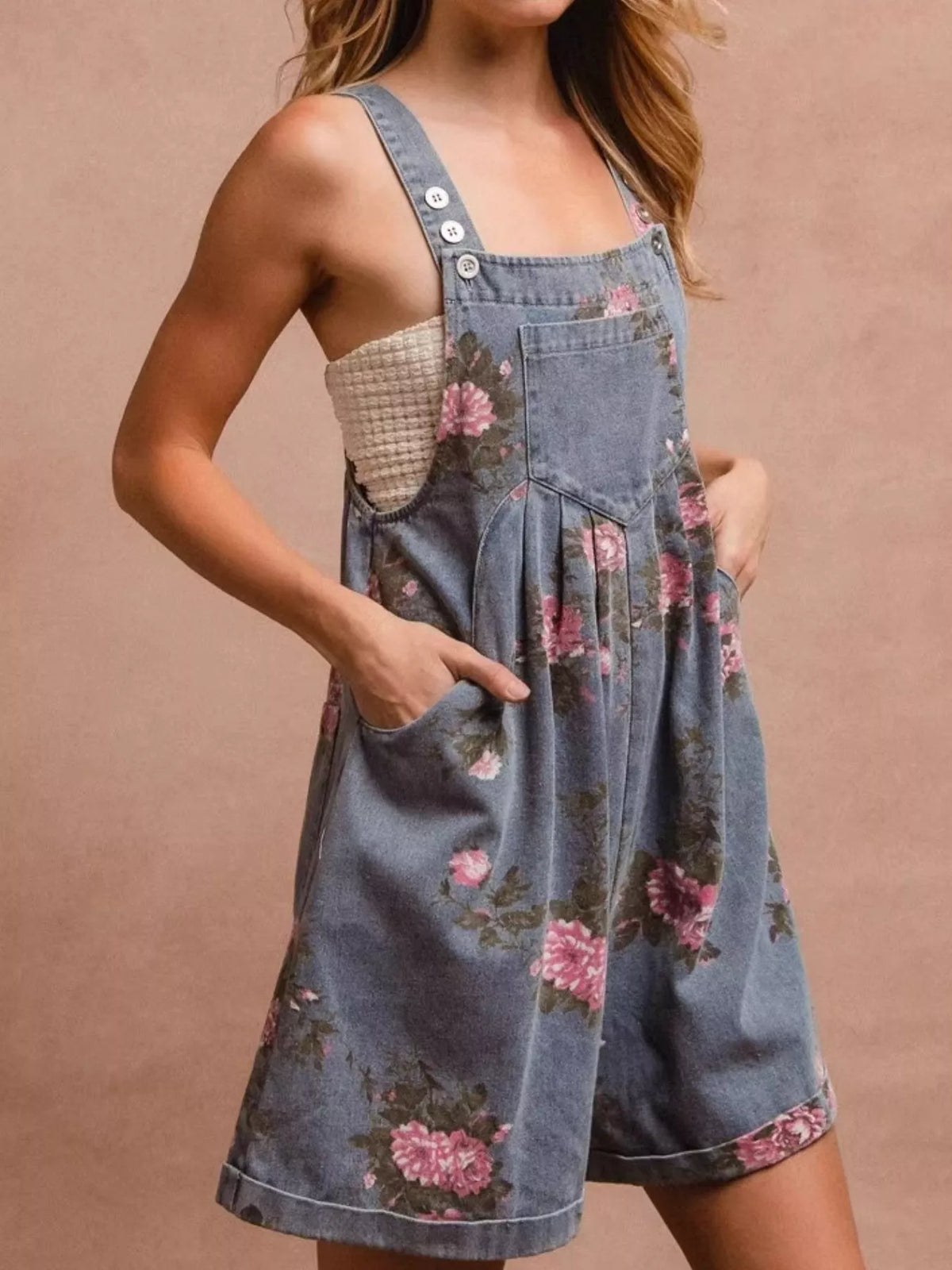 Floral Print Denim Overalls - Lilixa.store