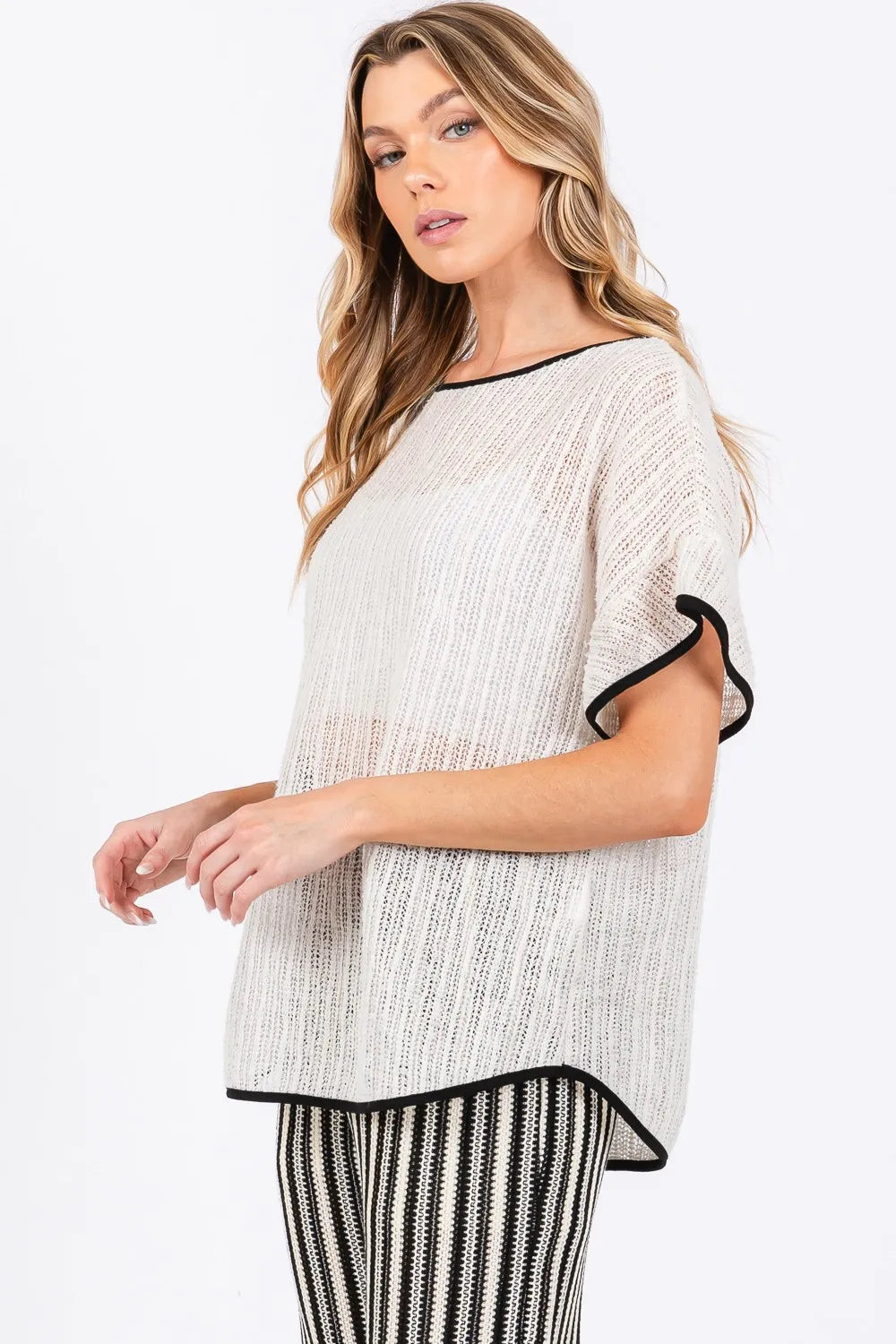 GeeGee Contrast Trim Short Sleeve Knit Cover Up - Lilixa.store