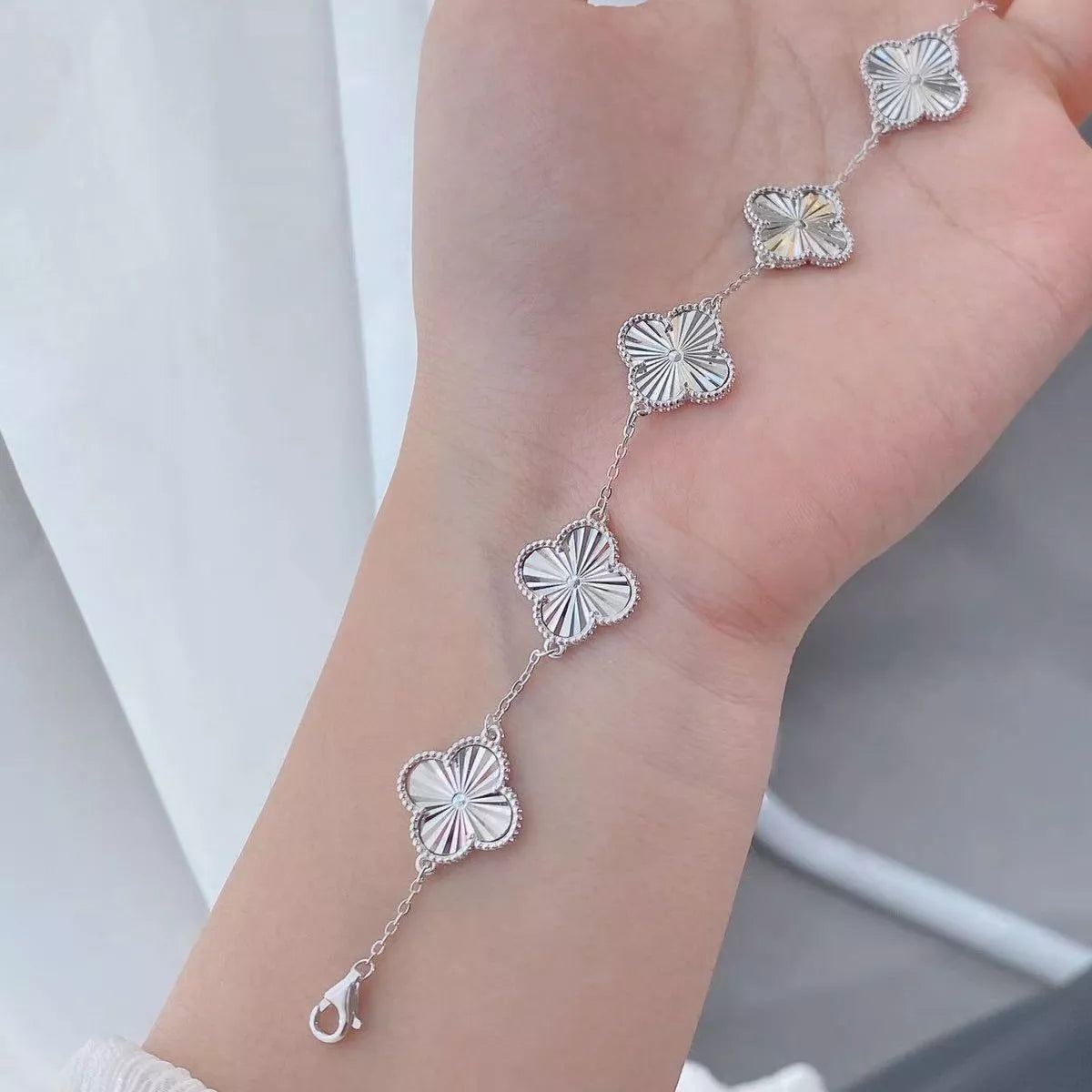 925 Sterling Silver Chain Four Leaf Clover Bracelet - Lilixa.store