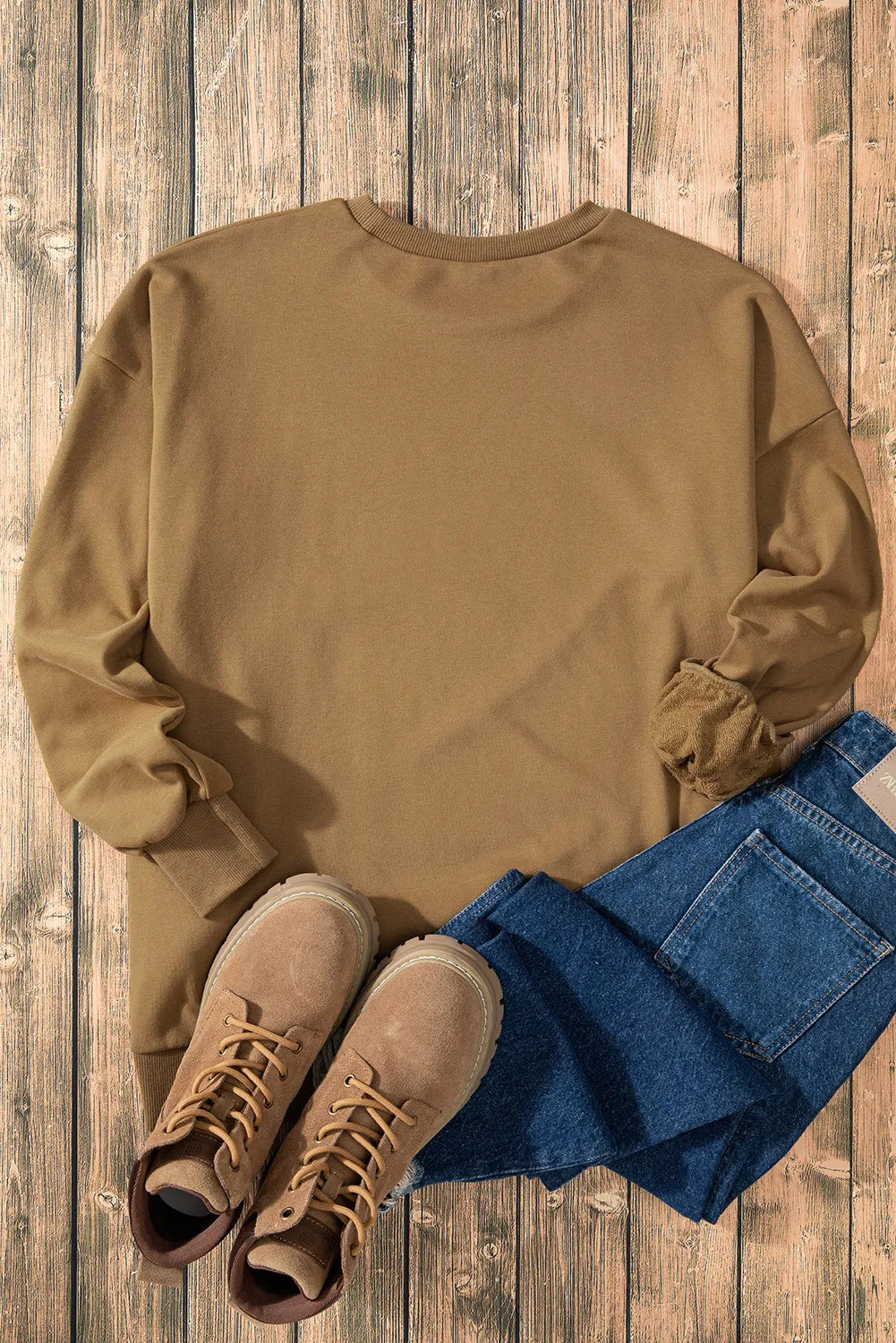 High-Low Round Neck Long Sleeve Sweatshirt - Lilixa.store