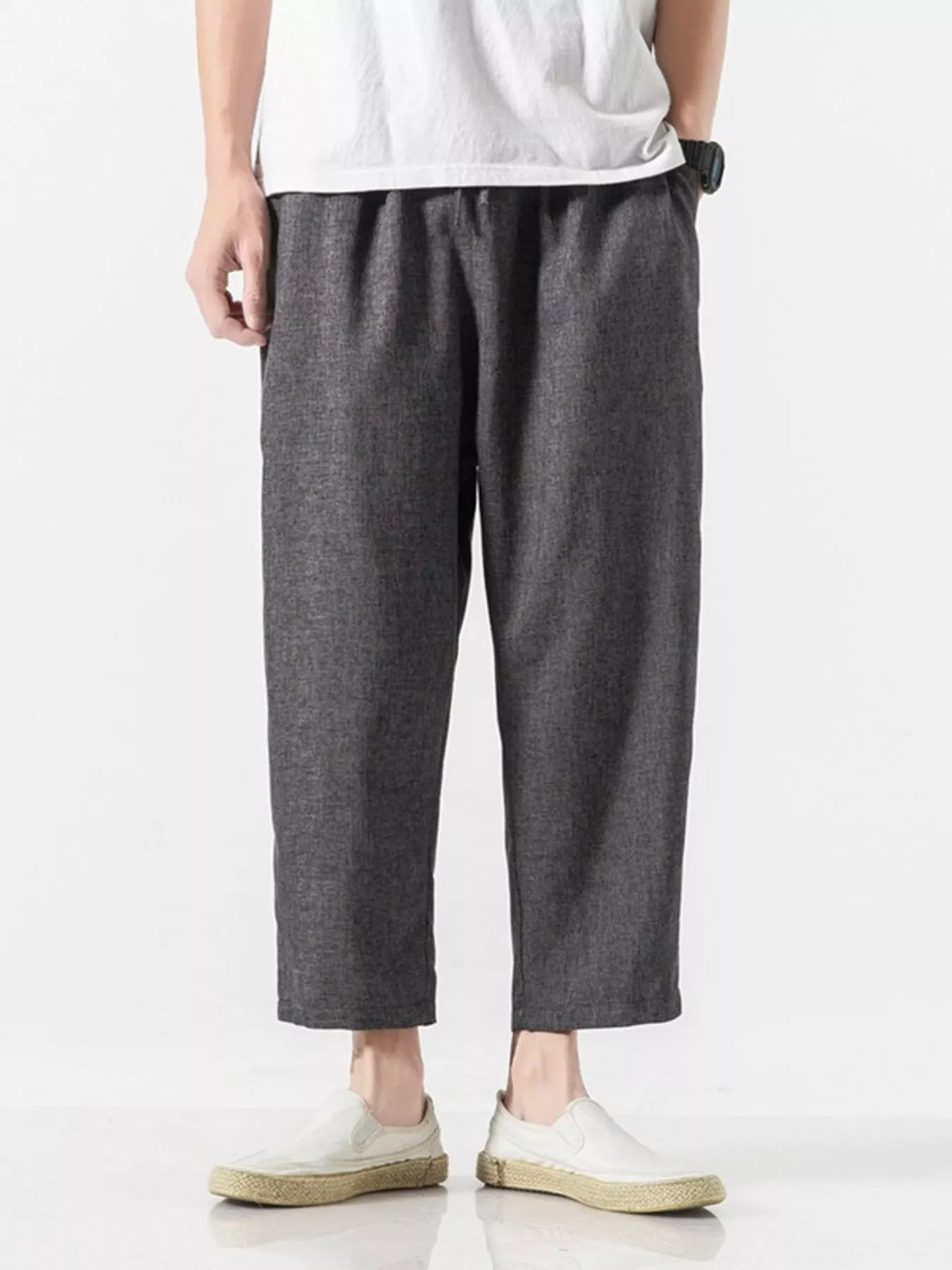 Men's Plus Size Casual Cropped Pants in Black