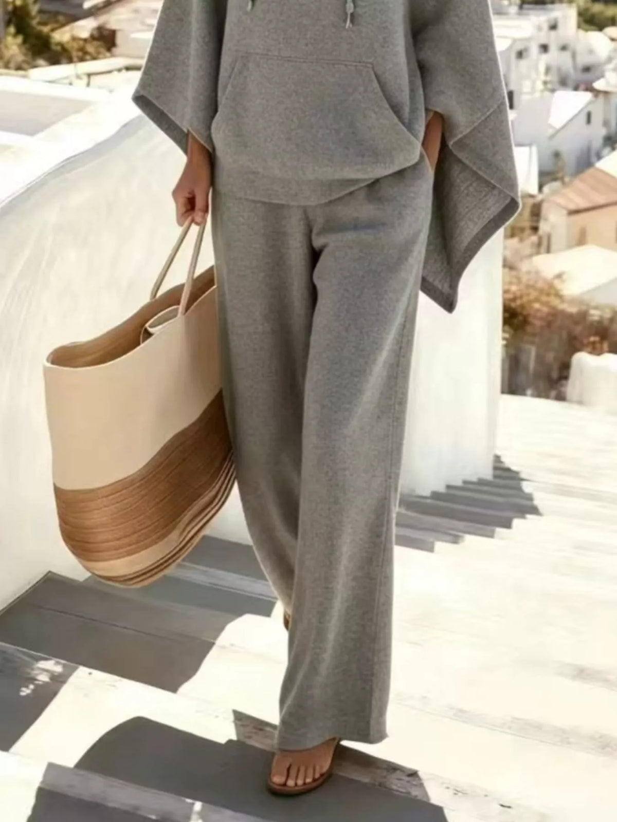 Hooded Poncho and Wide-Leg Pants Set, view 7