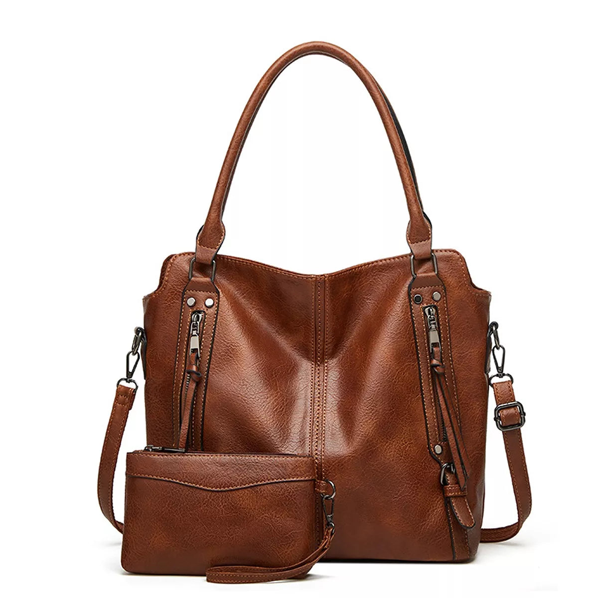 PU Leather Shoulder Bag and Pouch Set