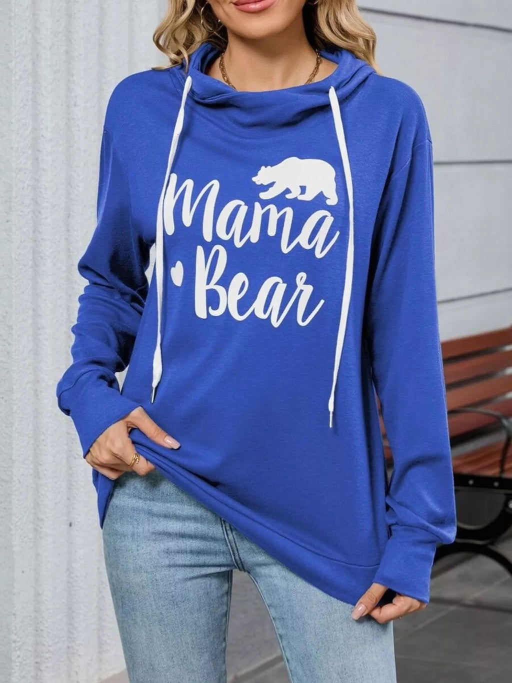 Contrast Letter Graphic Drawstring Long Sleeve Hoodie - Lilixa.store