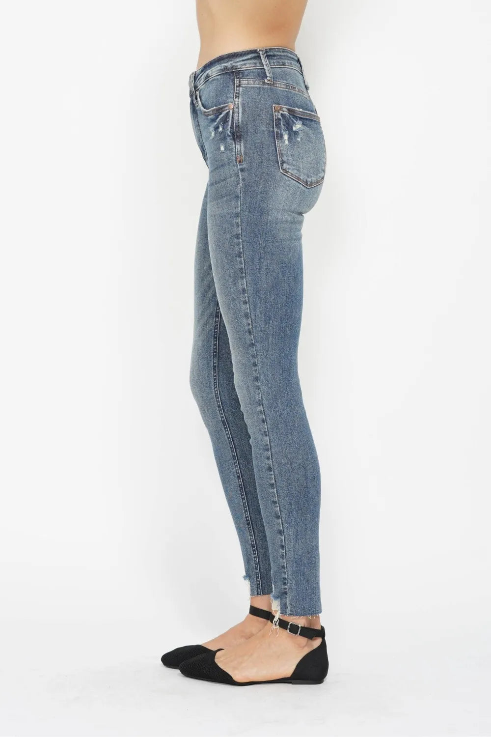 Judy Blue Full Size Tummy Control Vintage Wash Hem Destroy Skinny Jeans - Lilixa.store