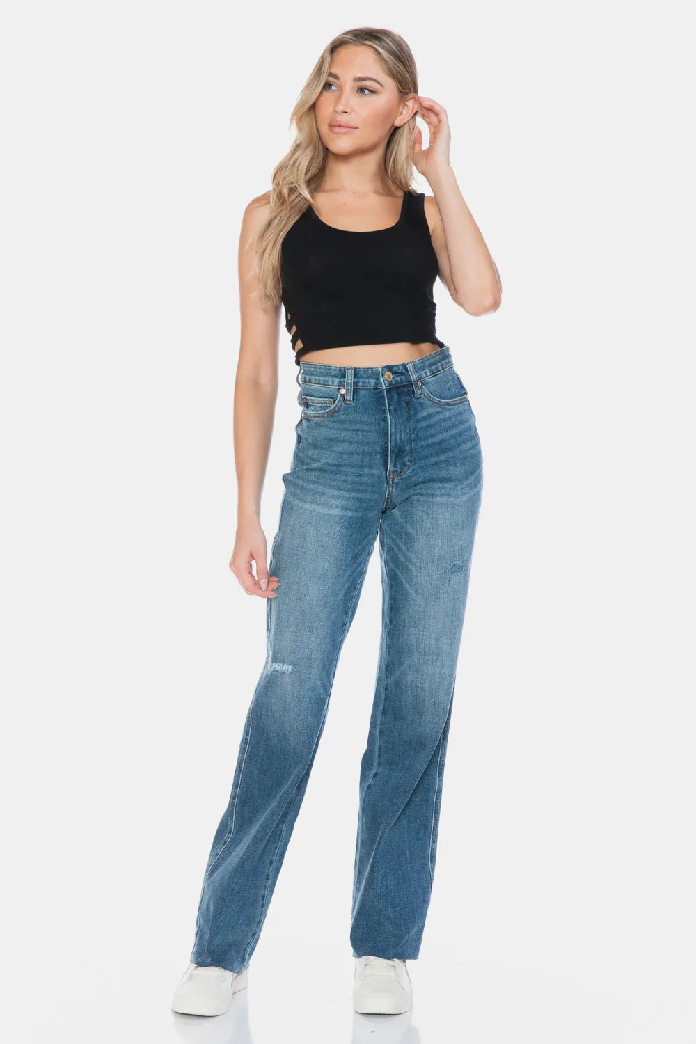 Judy Blue Full Size Tummy Control Cut Raw Hem Straight Jeans - Lilixa.store