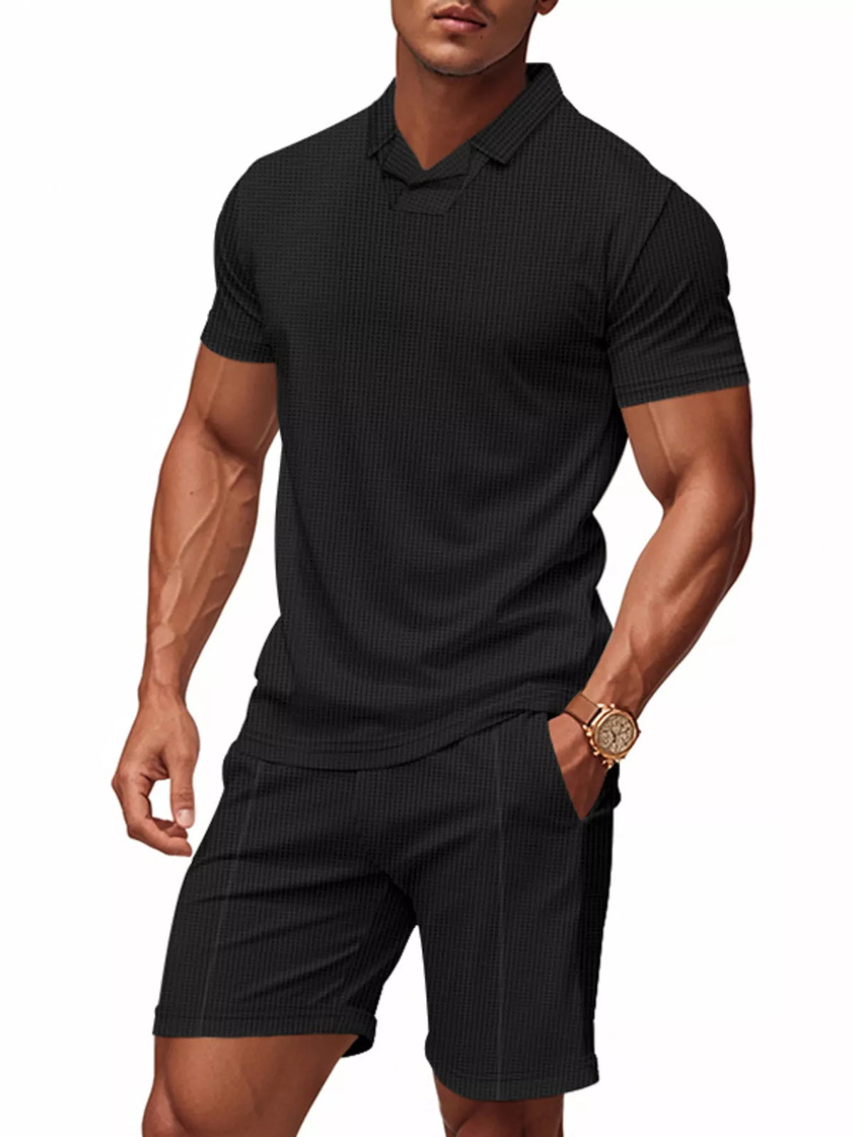 Men's Full Size Casual Short Sleeve Polo and Shorts Set Plus Size - Lilixa.store
