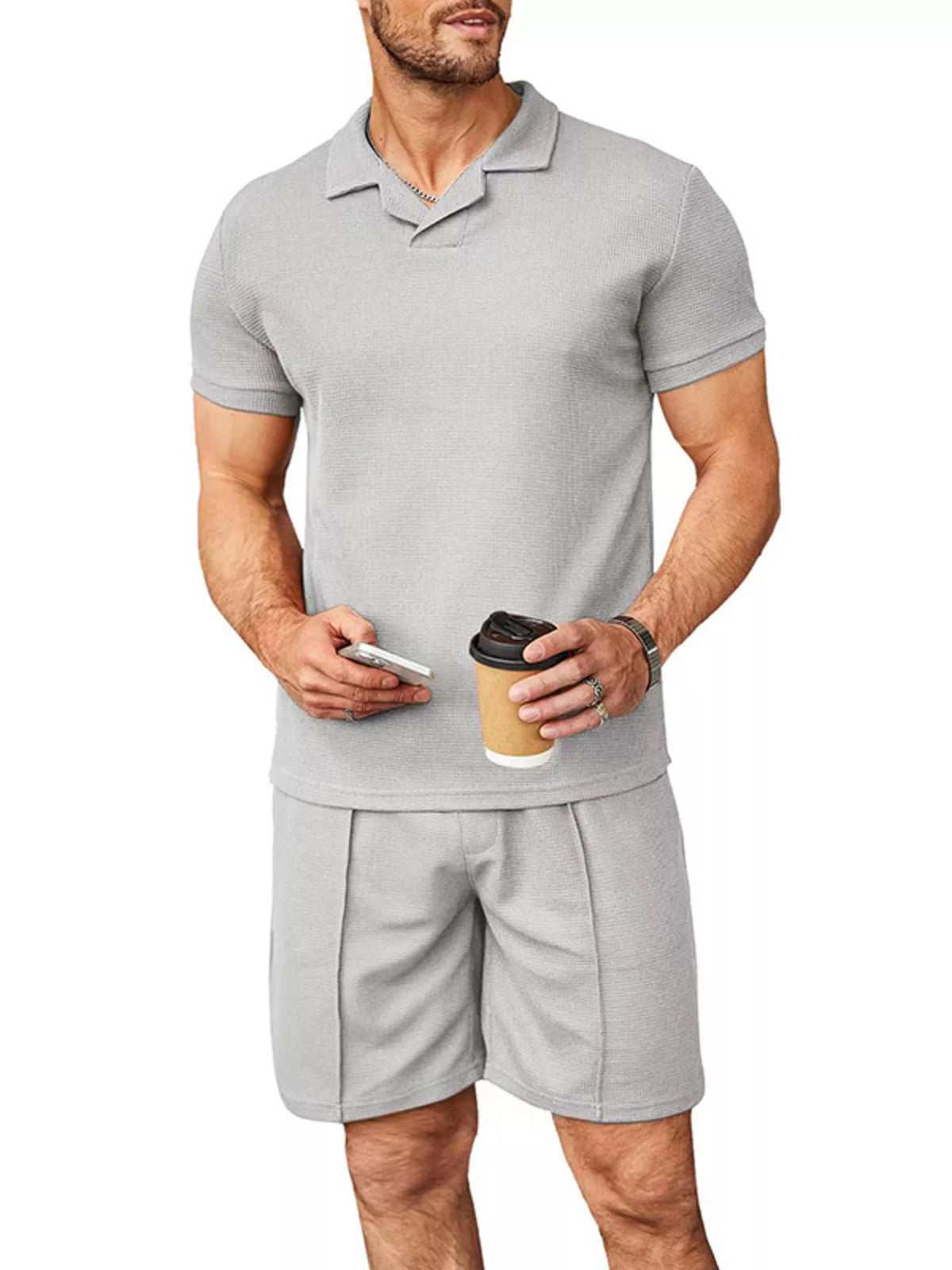 Men's Full Size Casual Short Sleeve Polo and Shorts Set Plus Size - Lilixa.store