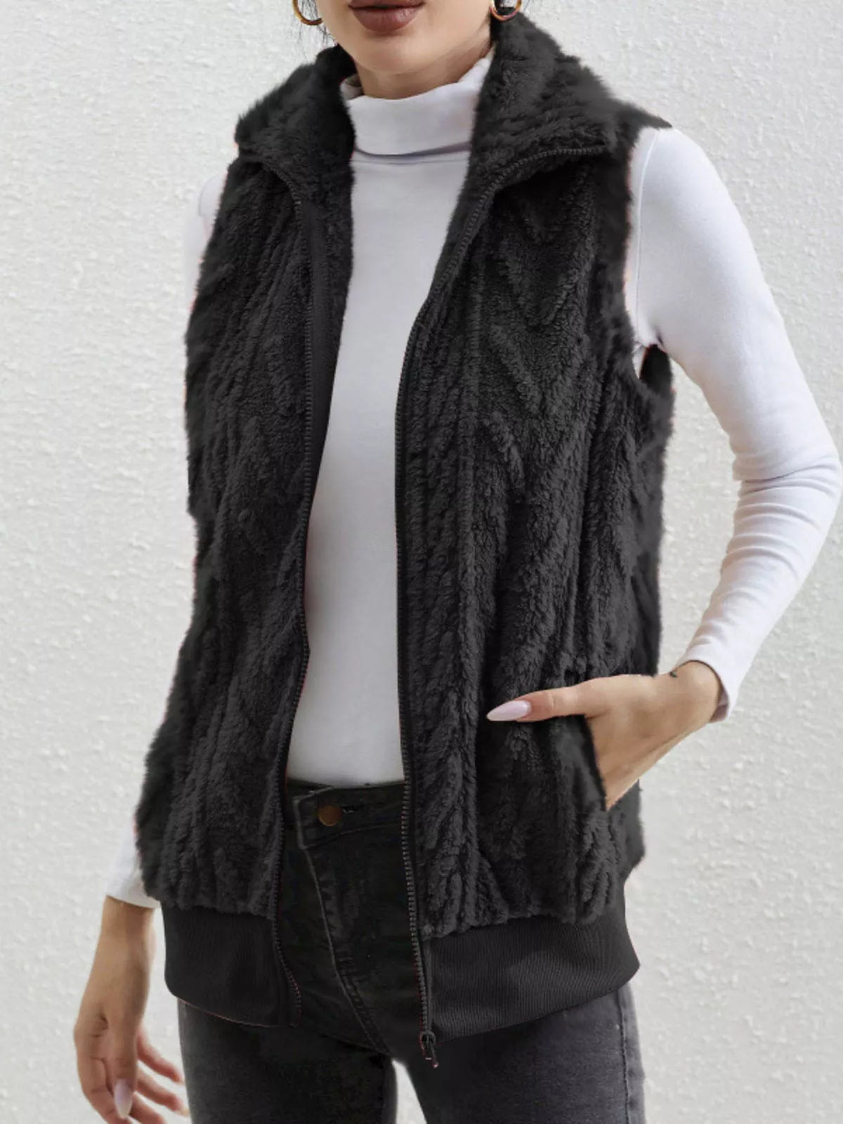 Full Size Cozy Faux Fur Zip-Up Vest Coat Plus Size - Lilixa.store