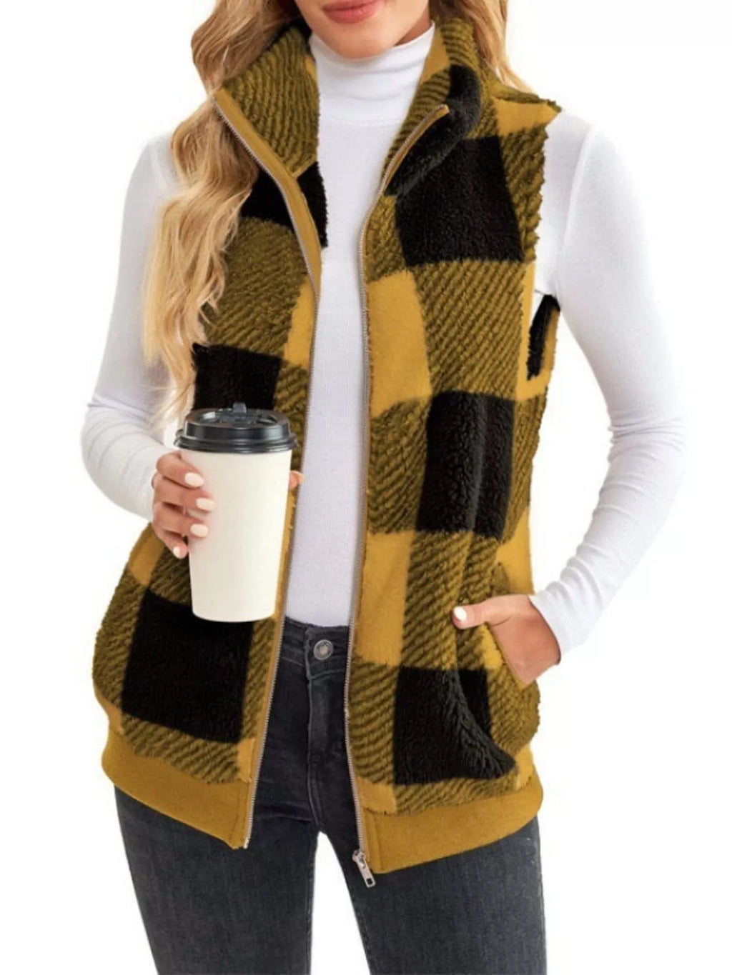 Full Size Color Block Zip Up Vest Coat Plus Size - Lilixa.store
