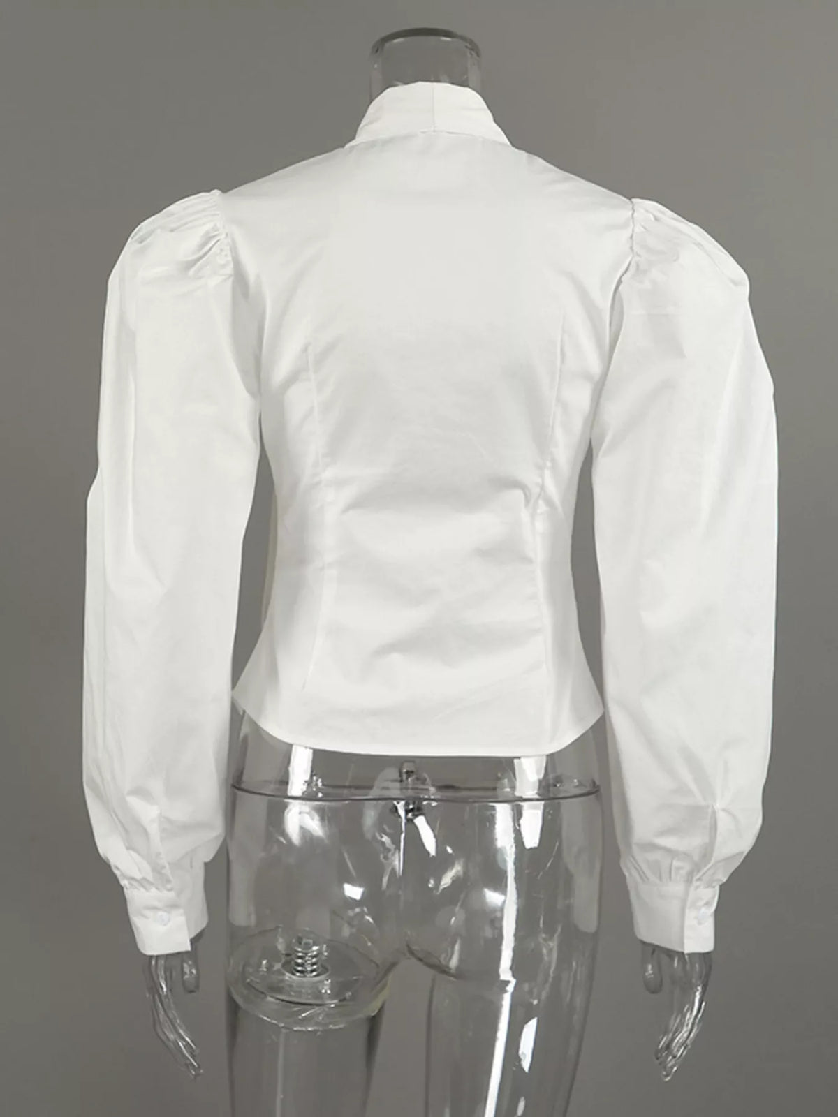 Bow Tie Puffed Sleeves Blouse in White, view 8