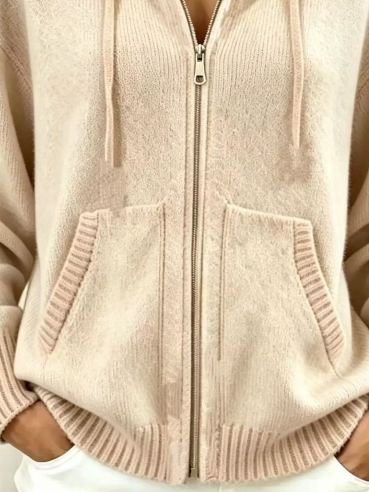 Zip-Up Hooded Knit Cardigan - Lilixa.store