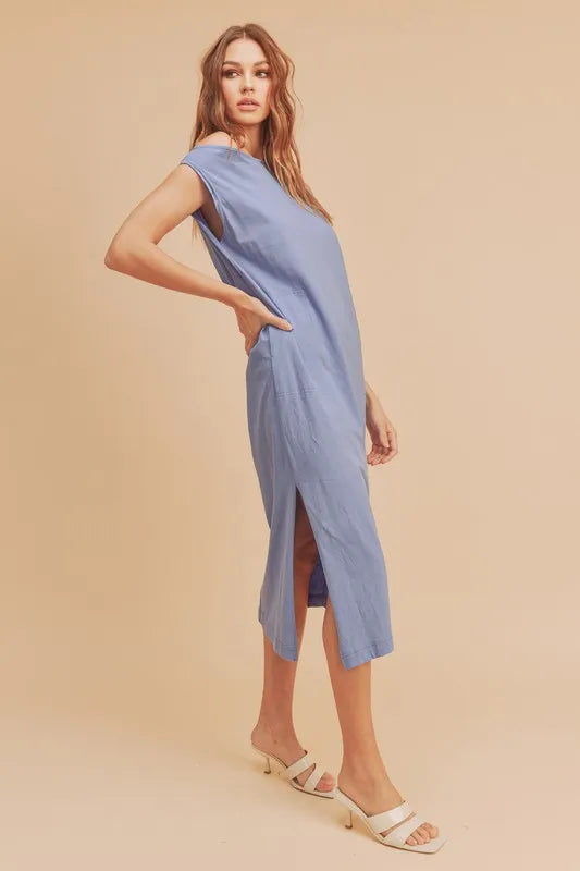 Aemi + Co Side Slit Round Neck Sleeveless Midi Dress, view 4