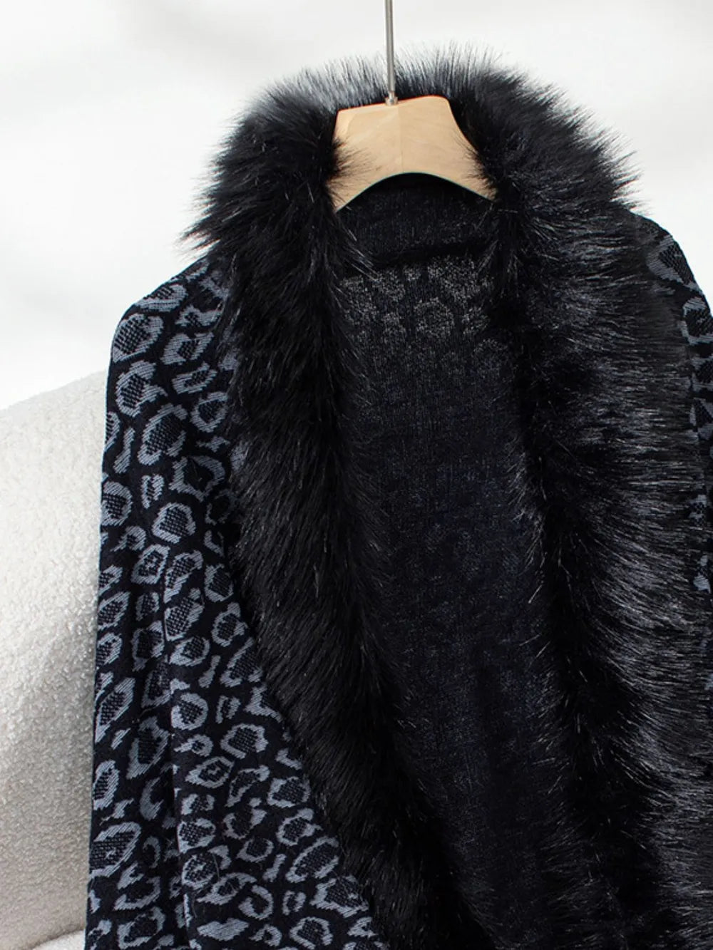 Fringe Leopard Open Front Long Sleeve Poncho, view 13