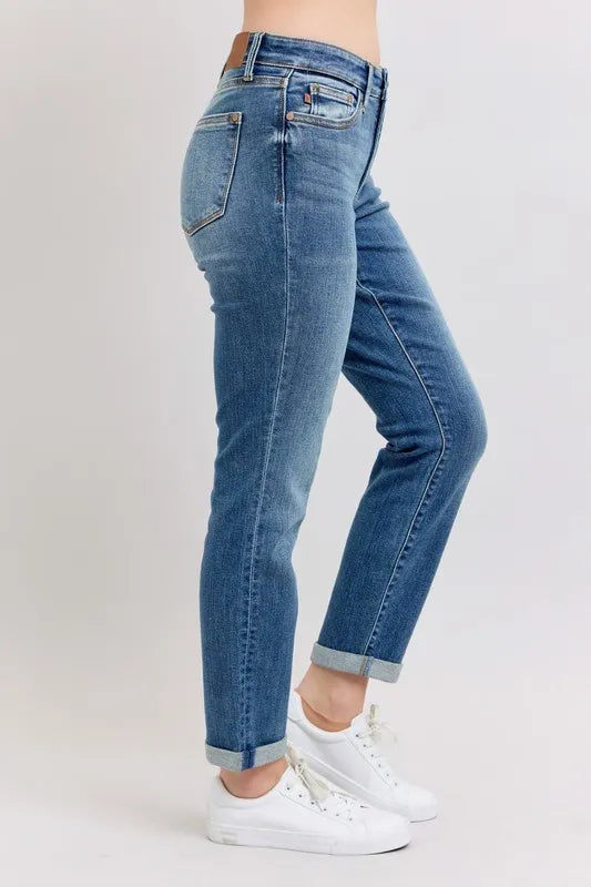 Judy Blue Full Size Mid Rise Skinny Cuff Jeans with Pockets Plus Size - Lilixa.store
