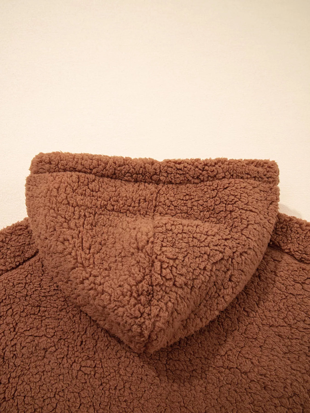 Zip Up Hooded Sherpa Jacket in Caramel, view 11