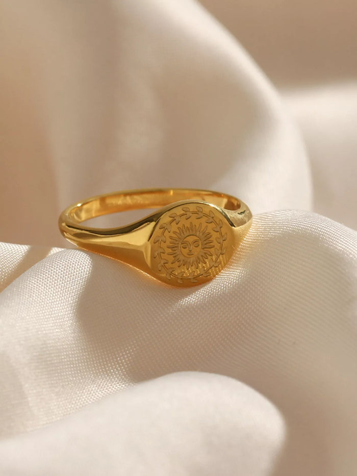 18K Gold-Plated Sun Motif Signet Ring