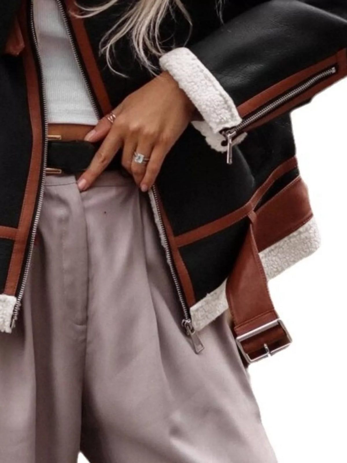 Shearling Lined Zip Up Jacket, view 4