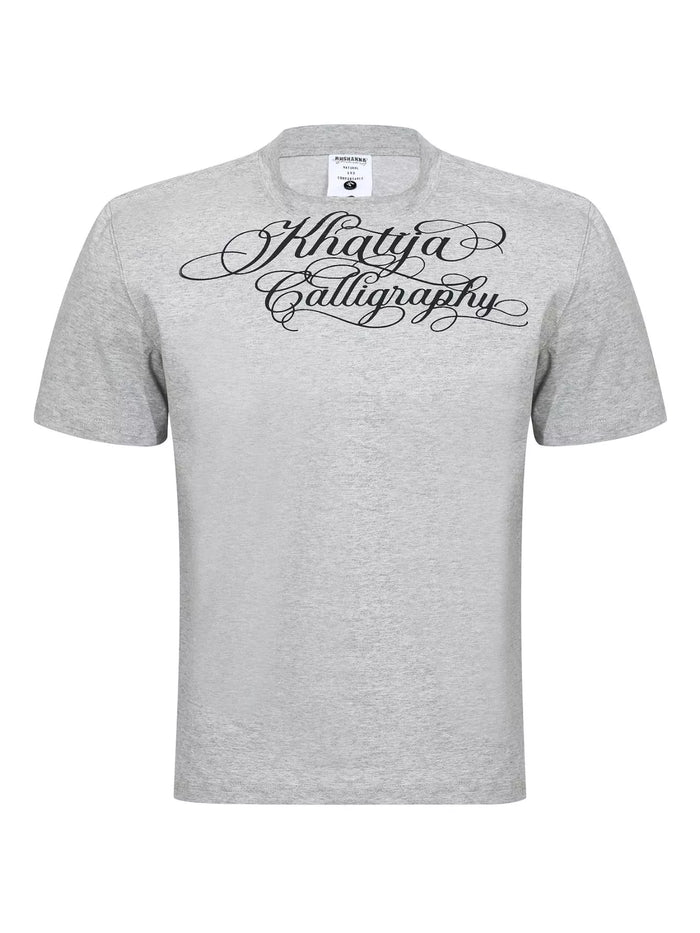 Men's Letter Graphic Round Neck Short Sleeve T-Shirt in Flower Gray