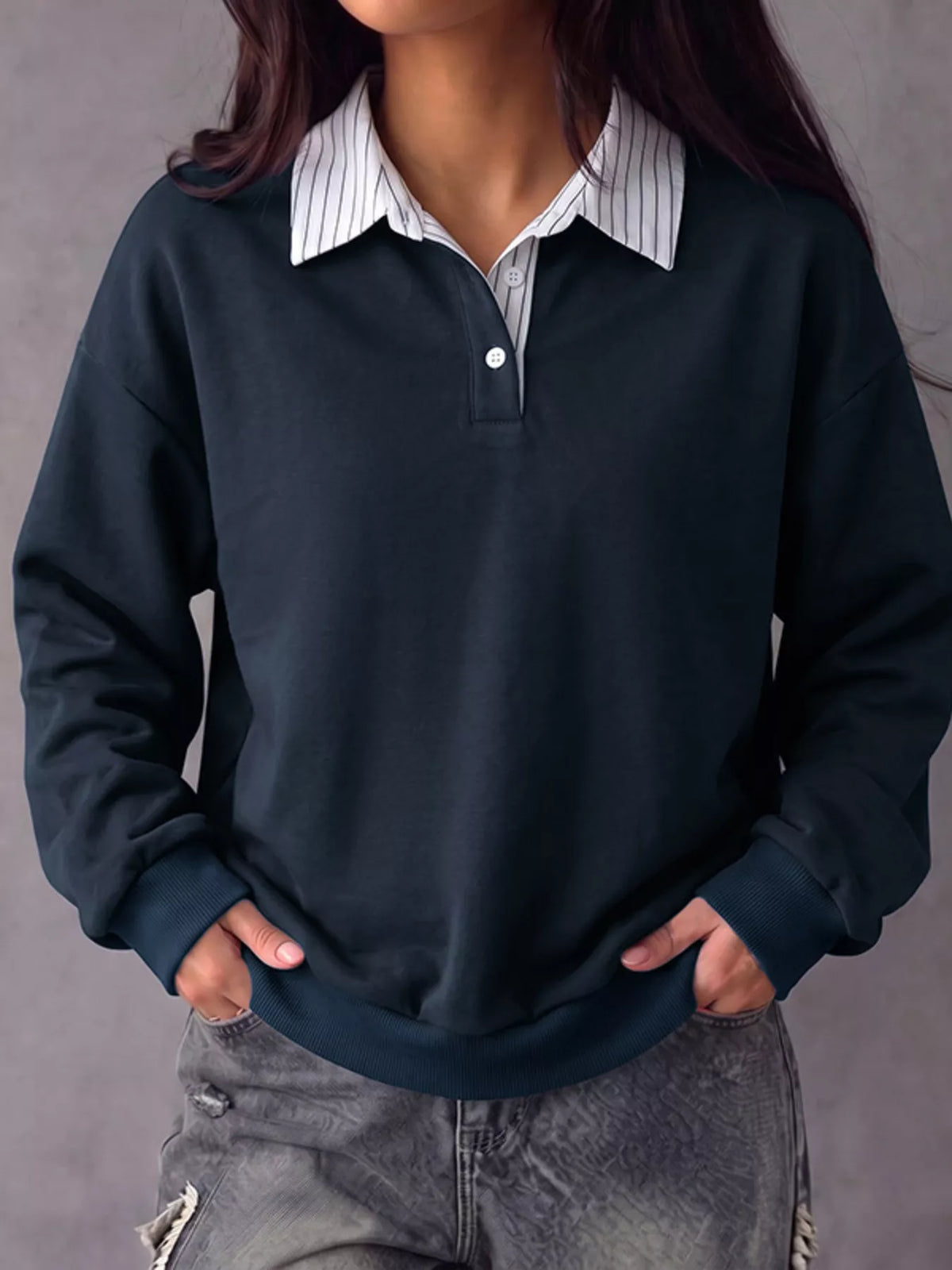 Button Detail Dropped Shoulder Sweatshirt