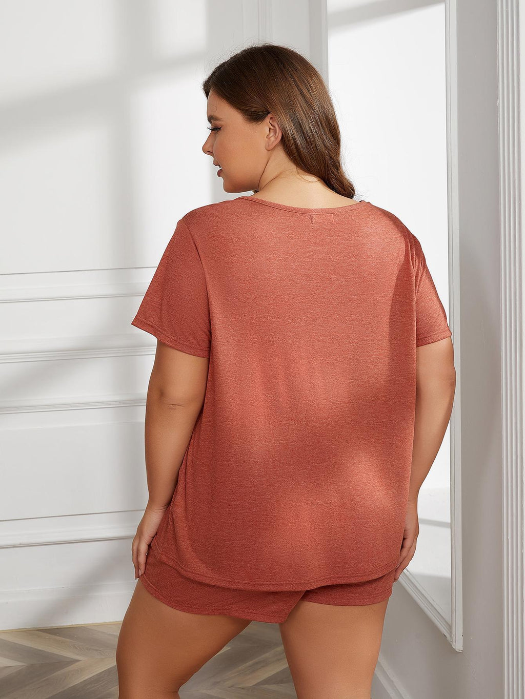 Plus Size Round Neck Short Sleeve Two-Piece Loungewear Set - Lilixa.store