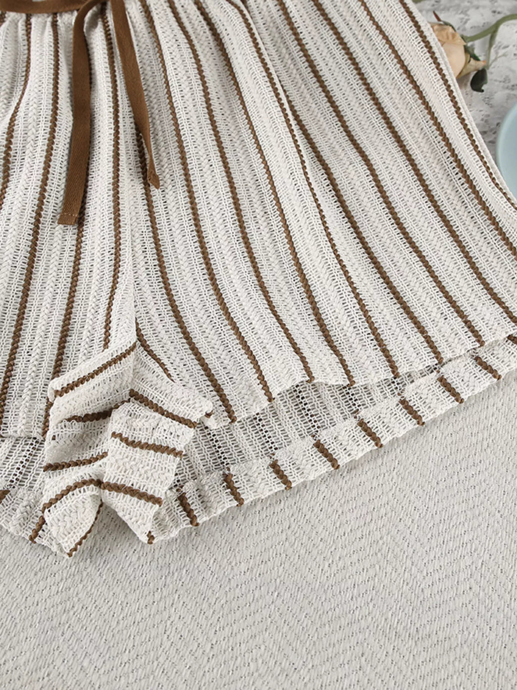 Striped Tie Front Top and Shorts Lounge Set - Lilixa.store