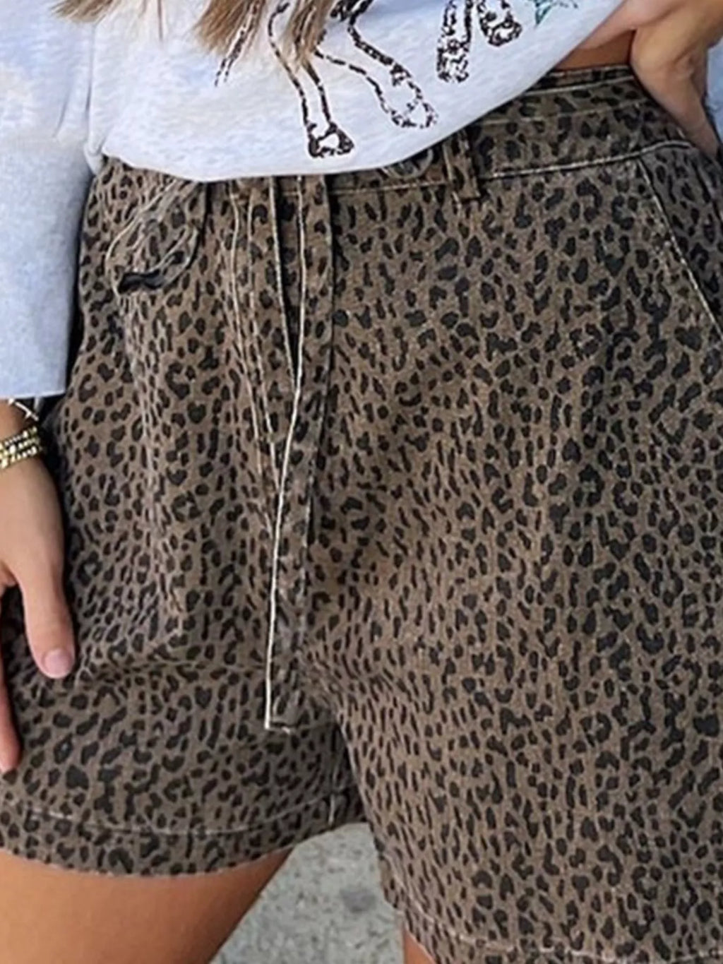 Leopard Print High-Waisted Denim Shorts - Lilixa.store