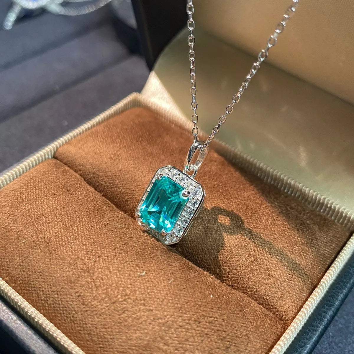 925 Sterling Silver Zircon Geometric Pendant Necklace, view 2