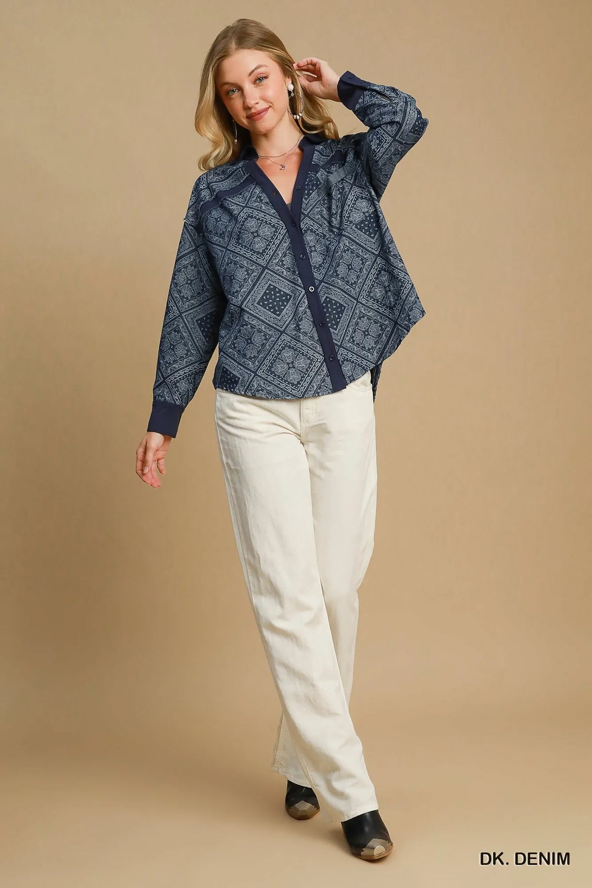 Umgee Paisley Print Denim Shirt Jacket, view 6