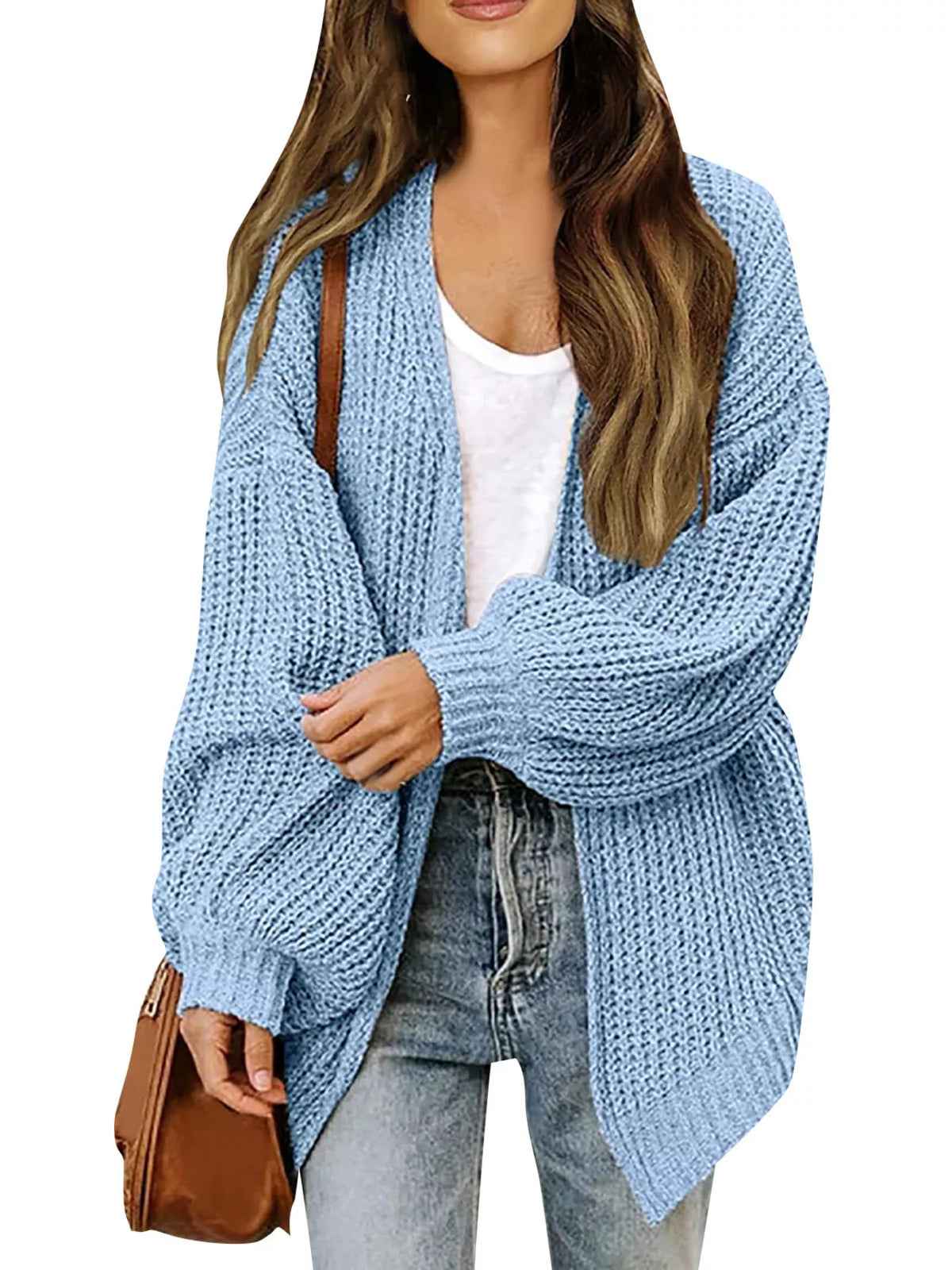 Open-Front Chunky Knit Cardigan - Lilixa.store