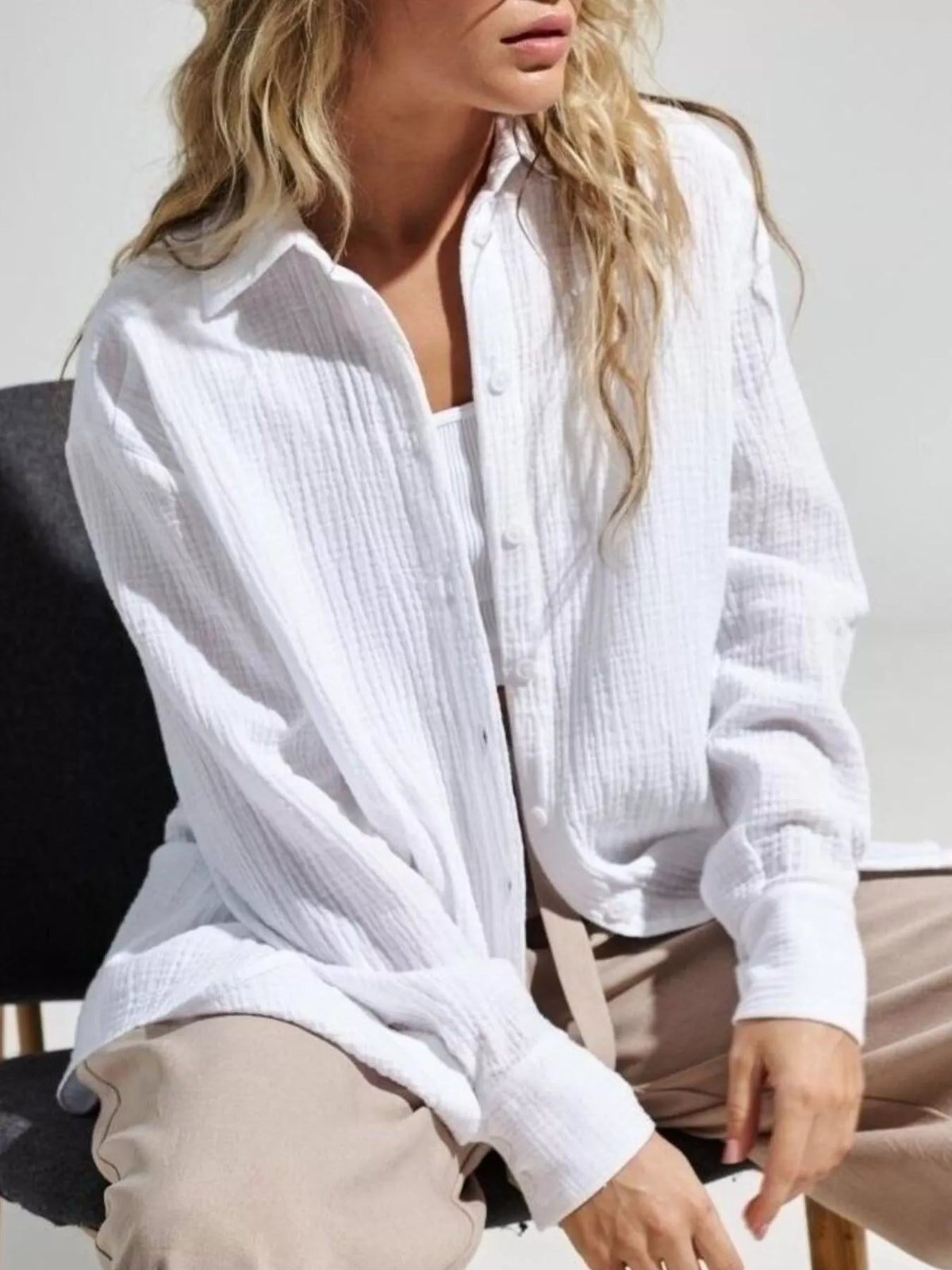 Textured Gauze Button-Down Shirt - Lilixa.store