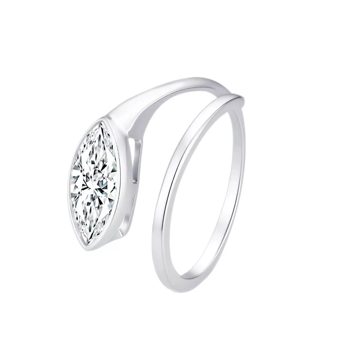 2 Carat 925 Sterling Silver Moissanite Marquise Cut Bypass Ring, view 5