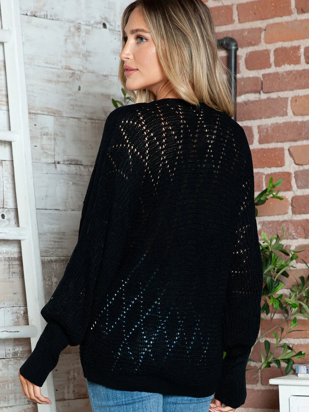 Lace Detail V-Neck Long Sleeve Sweater - Lilixa.store
