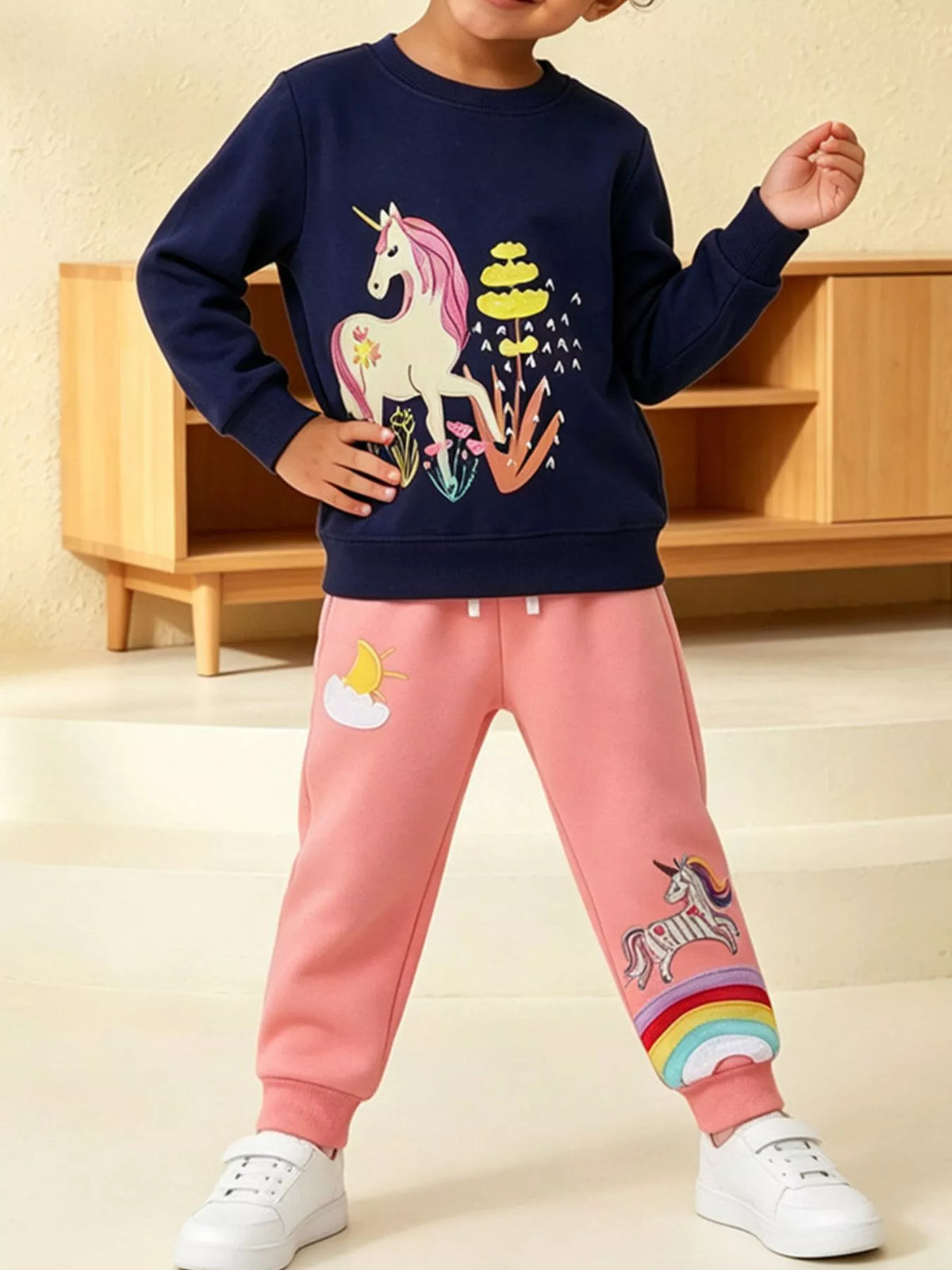 Children's Unicorn Graphic Sweatshirt and Joggers Set in Multicolor, view 3