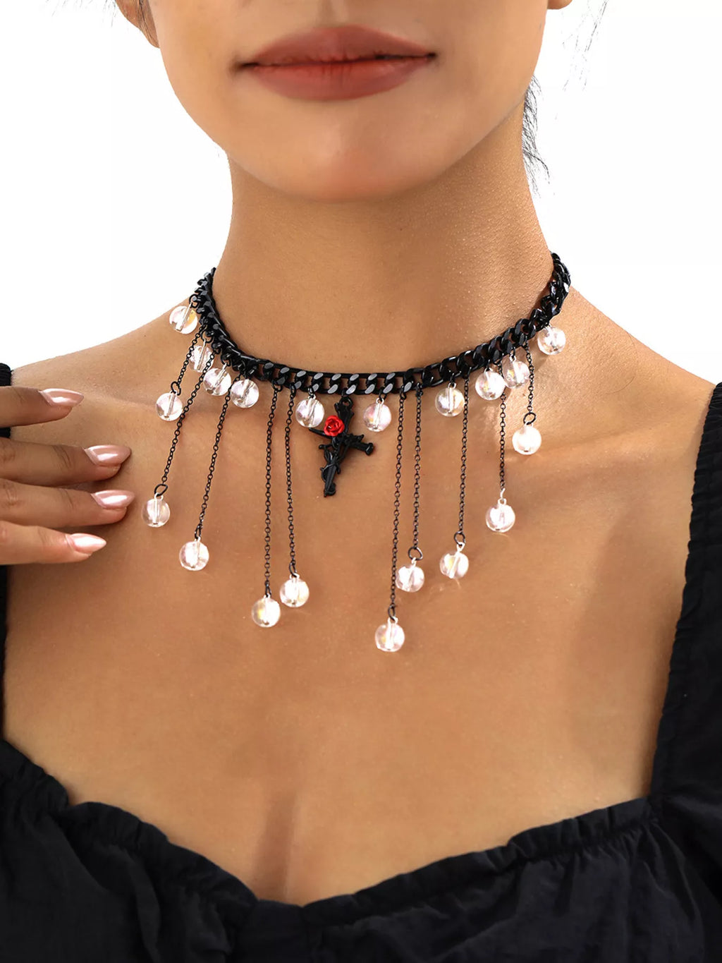 Gothic Rose Cross Dangle Necklace – image 1 | Lilixa Spooky Season