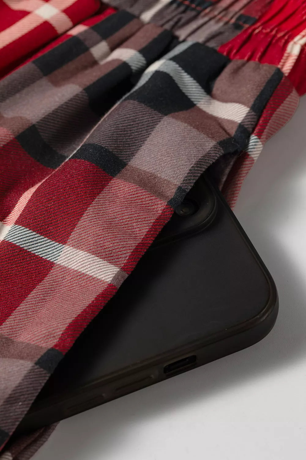 Plaid Elastic Waist Pocket Regular Full-Length Pants